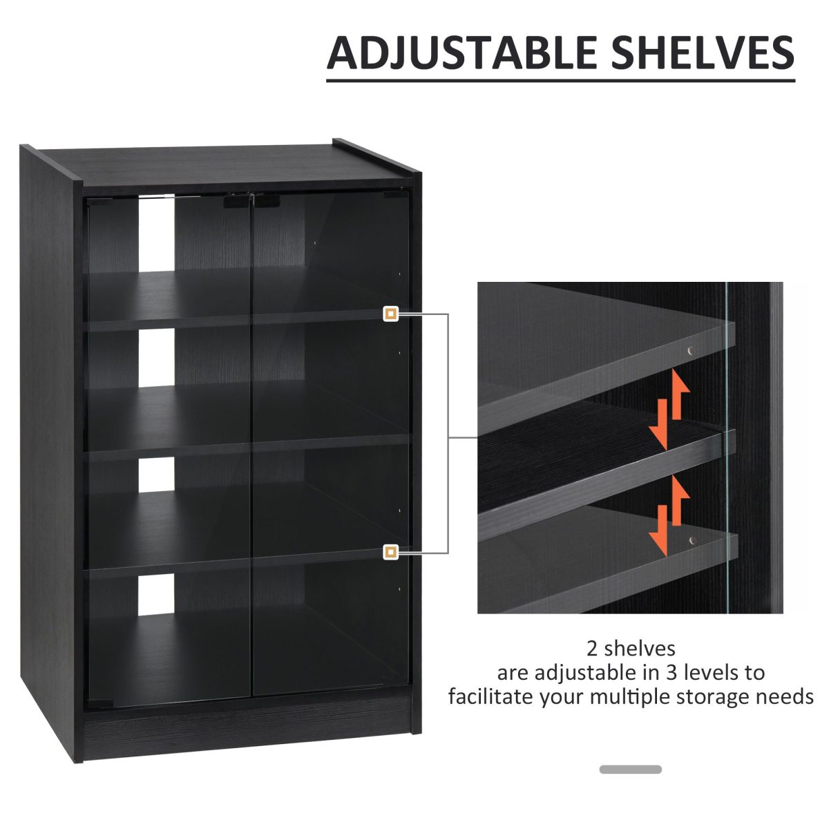 5-Tier Media Stand Cabinet with Adjustable Shelves, Tempered Glass Door for TV Gaming Consoles DVD Player Receiver, Black - Image 4