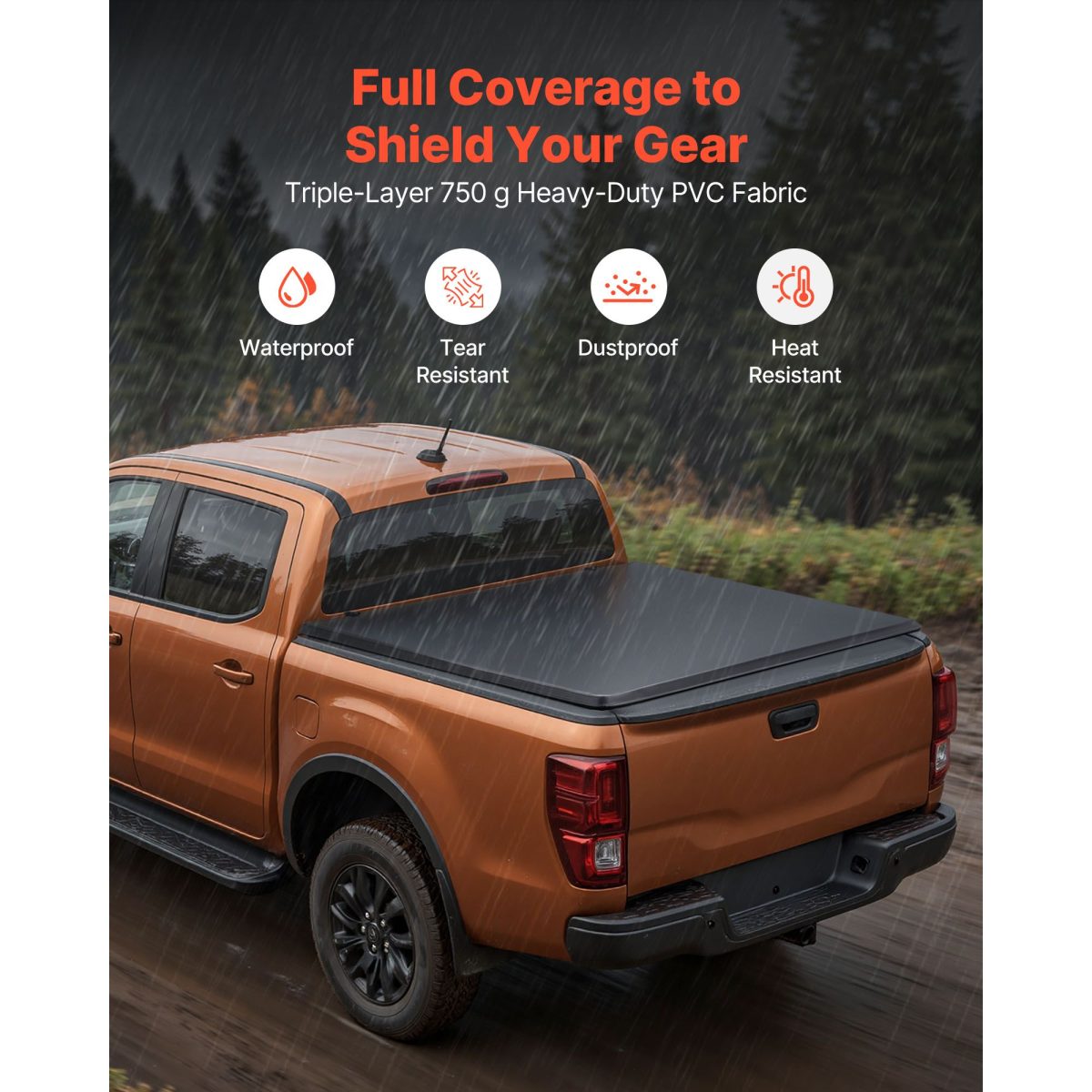 Soft Roll-Up Truck Bed Tonneau Cover, Compatible with 2014-2025 Chevy Silverado/GMC Sierra 1500 & 2014-2019 2500 3500 HD, Fits 6.5 ft (6 ft 7 in/79 in) Bed, PVC Tonneau Cover with Aluminum Bars - Image 4