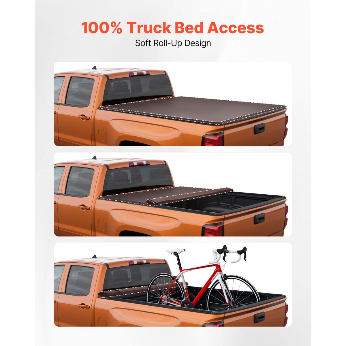 Soft Roll-Up Truck Bed Tonneau Cover, Compatible with 2014-2025 Chevy Silverado/GMC Sierra 1500 & 2014-2019 2500 3500 HD, Fits 6.5 ft (6 ft 7 in/79 in) Bed, PVC Tonneau Cover with Aluminum Bars - Image 5