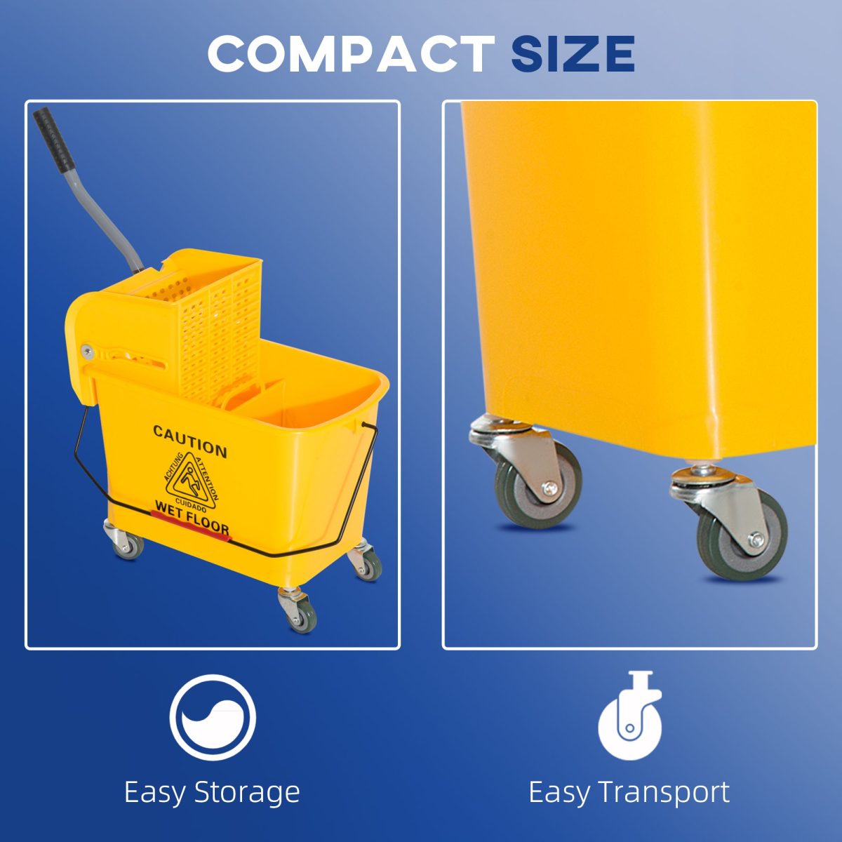 Heavy Duty Janitor Mop Bucket with Wringer, Durable Yellow, Easy Clean-Up - Image 4