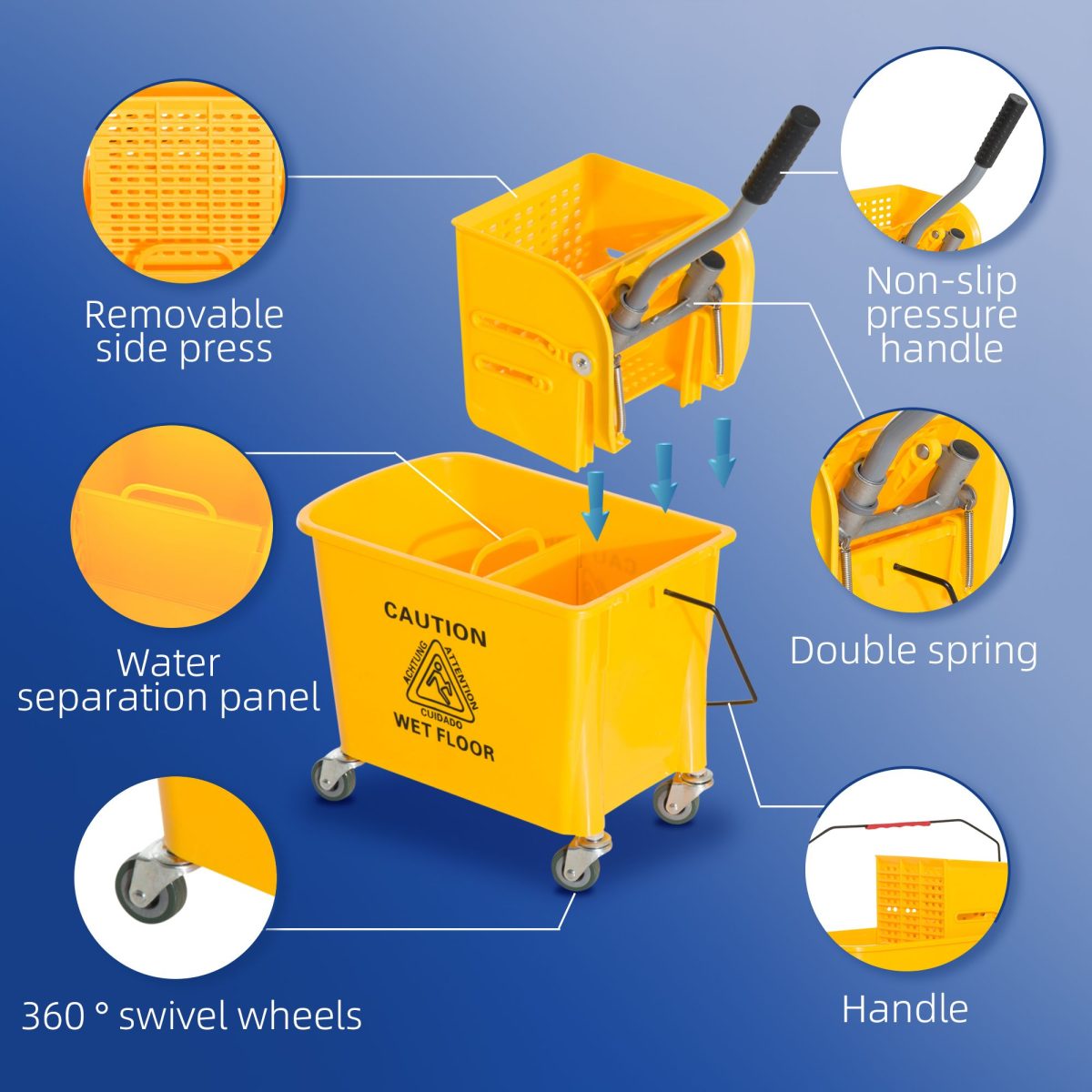 Heavy Duty Janitor Mop Bucket with Wringer, Durable Yellow, Easy Clean-Up - Image 7