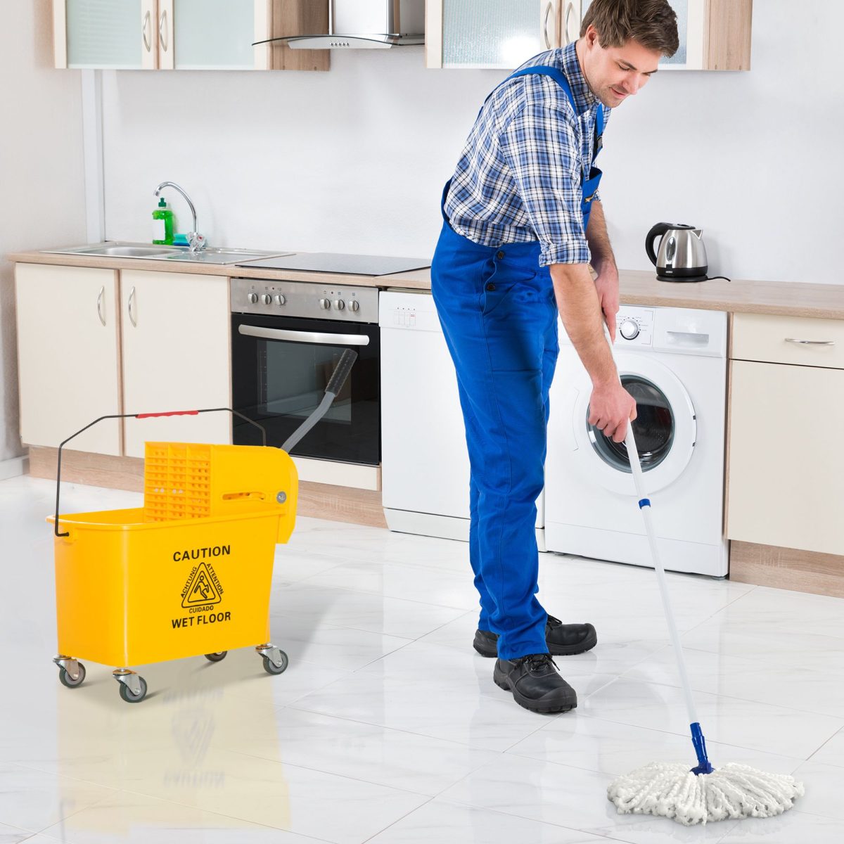 Heavy Duty Janitor Mop Bucket with Wringer, Durable Yellow, Easy Clean-Up - Image 10