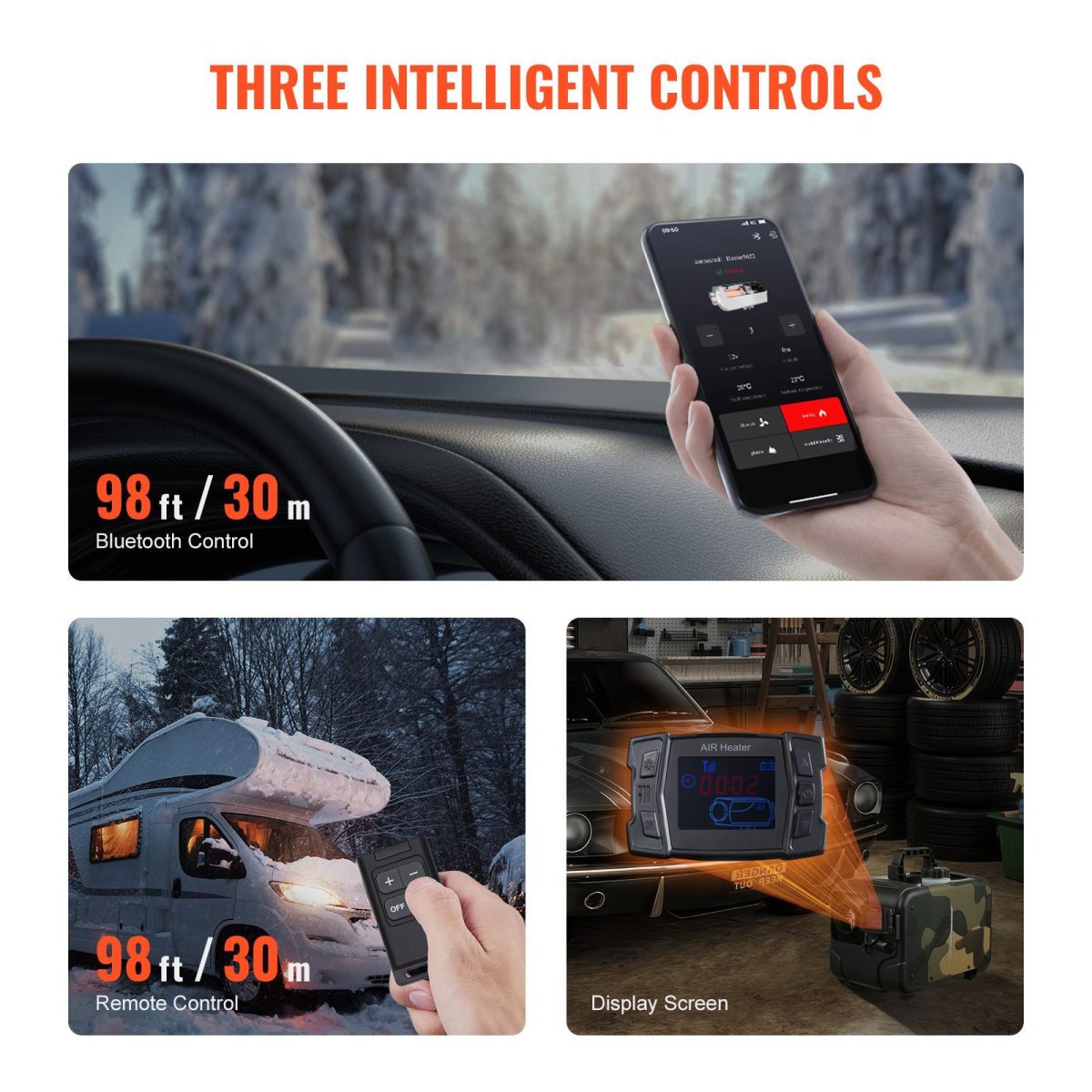 8KW Diesel Heater, 12V/24V All in One Diesel Air Heater, Bluetooth APP Control, Remote Control and Display Screen, CO Alarm, Fast Heating Horizontal Portable Diesel Heater for Vehicles, Garage - Image 3