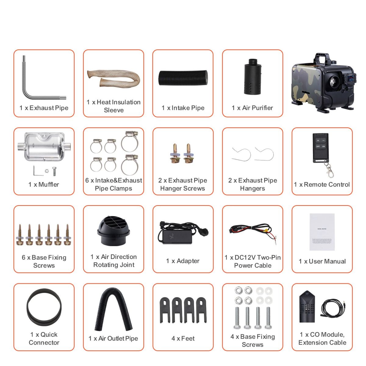 8KW Diesel Heater, 12V/24V All in One Diesel Air Heater, Bluetooth APP Control, Remote Control and Display Screen, CO Alarm, Fast Heating Horizontal Portable Diesel Heater for Vehicles, Garage - Image 4