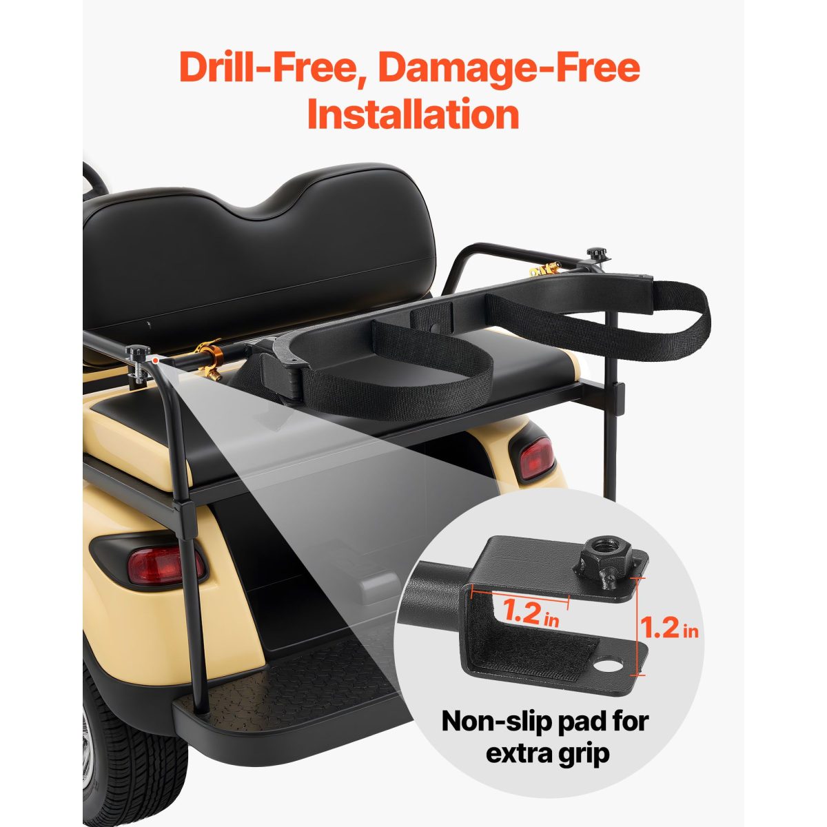 Golf Cart Bag Holder, 53.9 x 7.7 x 2.4 Inch, Compatible with Most 2+2 Golf Cart Rear Seat with 1.2-Inch Square Tubes, Adjustable Rear Seat Carts Club Holder with Strap, No Drilling Required - Image 3