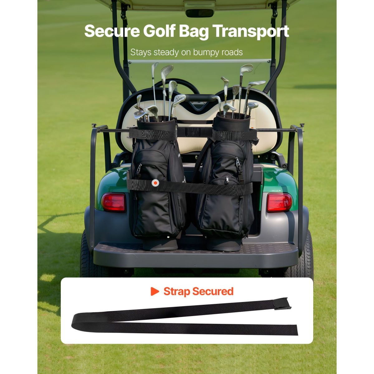 Golf Cart Bag Holder, 53.9 x 7.7 x 2.4 Inch, Compatible with Most 2+2 Golf Cart Rear Seat with 1.2-Inch Square Tubes, Adjustable Rear Seat Carts Club Holder with Strap, No Drilling Required - Image 5