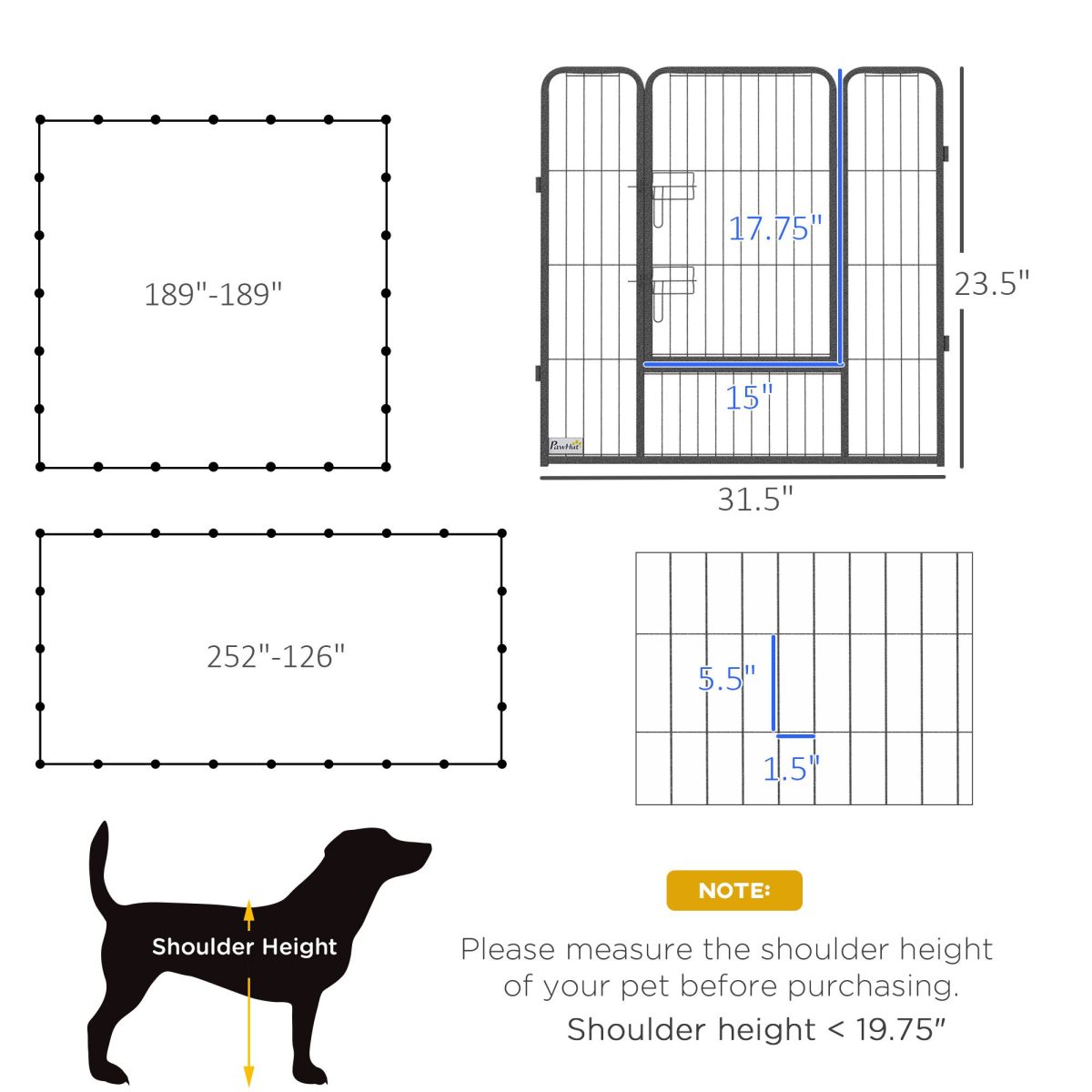 24 Panel Dog Playpen for Small and Medium Dogs with Lockable Door, or Indoor/Outdoor Use, DIY Shape Pet Playpen, 189" x 189" x 32" - Image 3