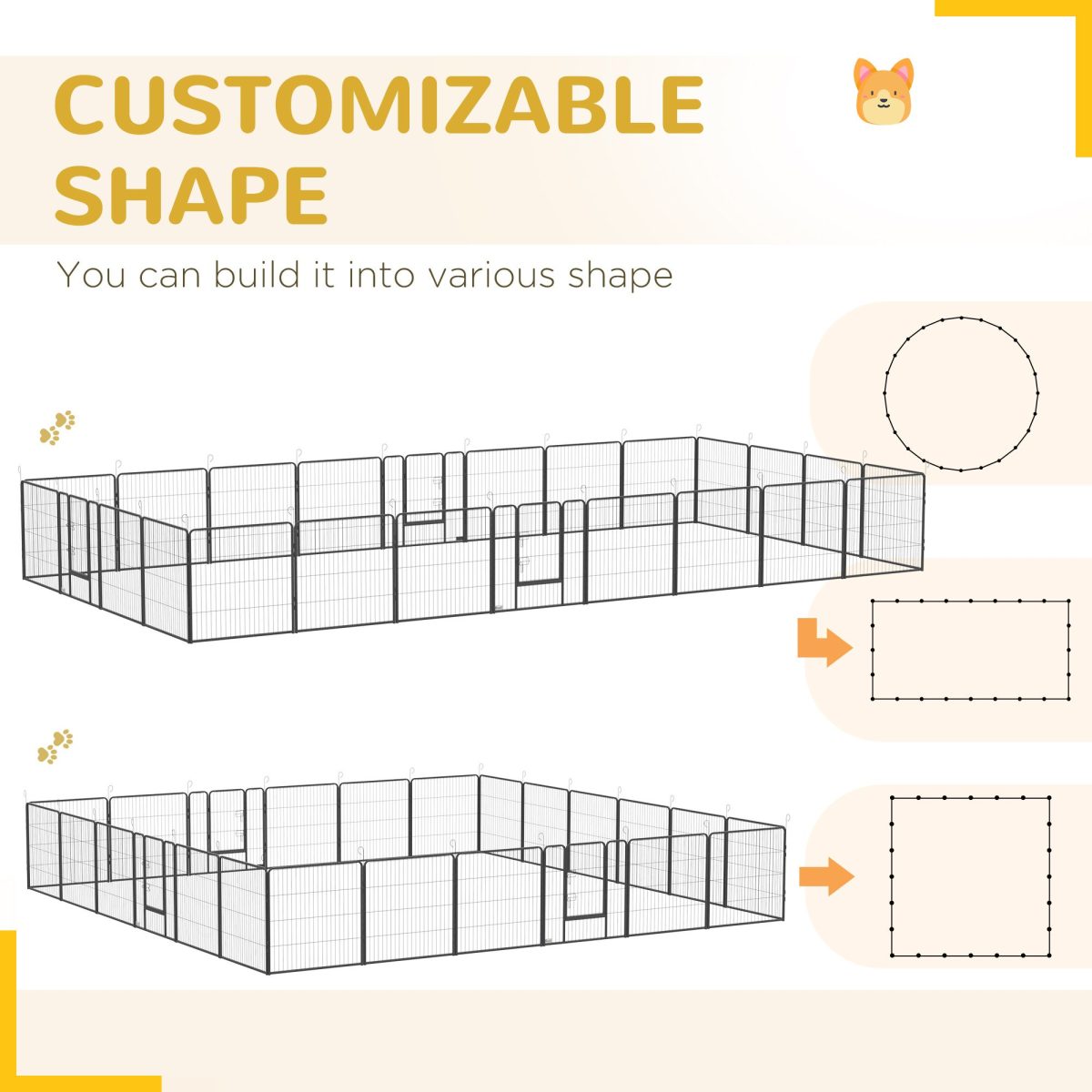 24 Panel Dog Playpen for Small and Medium Dogs with Lockable Door, or Indoor/Outdoor Use, DIY Shape Pet Playpen, 189" x 189" x 32" - Image 5