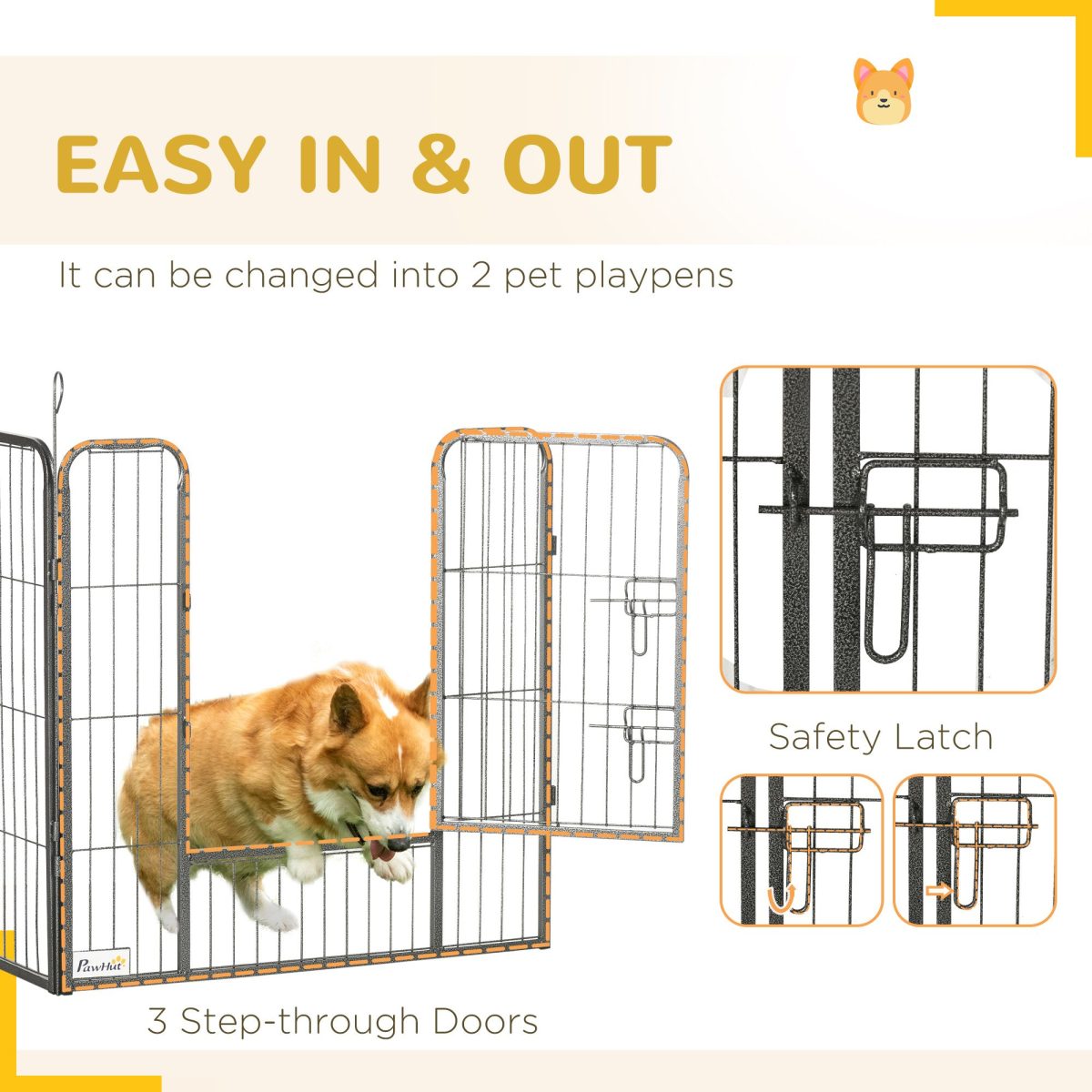 24 Panel Dog Playpen for Small and Medium Dogs with Lockable Door, or Indoor/Outdoor Use, DIY Shape Pet Playpen, 189" x 189" x 32" - Image 8