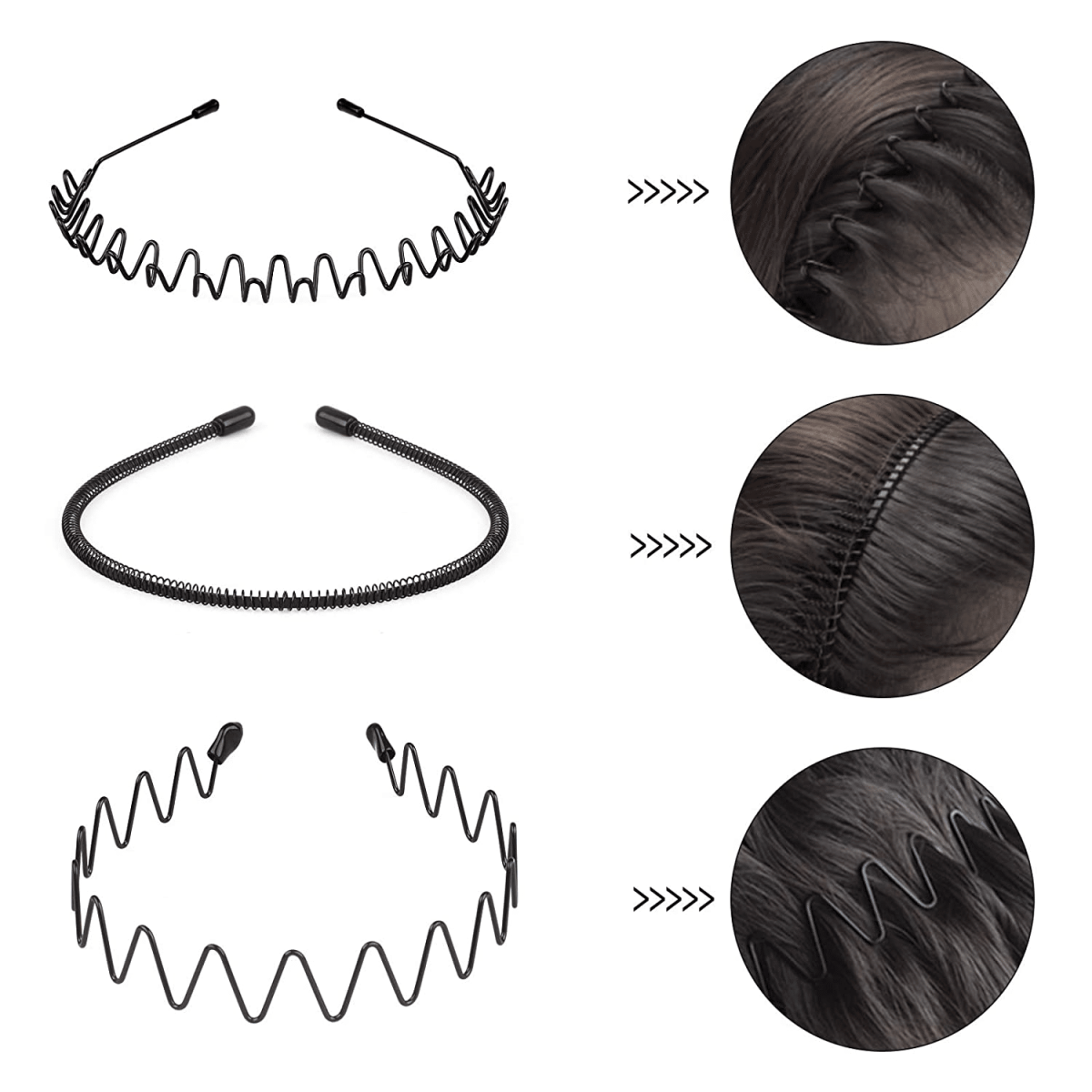 6Pcs Metal Hair Headband Wave Style Hoop Band Comb Sports Hairband Men Women US - Image 3