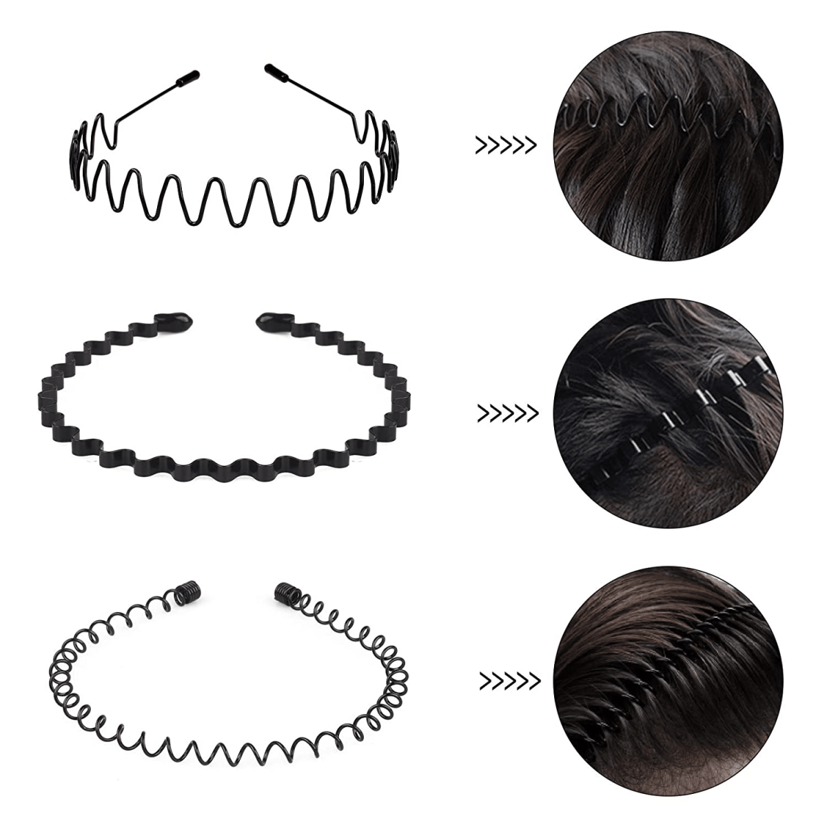 6Pcs Metal Hair Headband Wave Style Hoop Band Comb Sports Hairband Men Women US - Image 4
