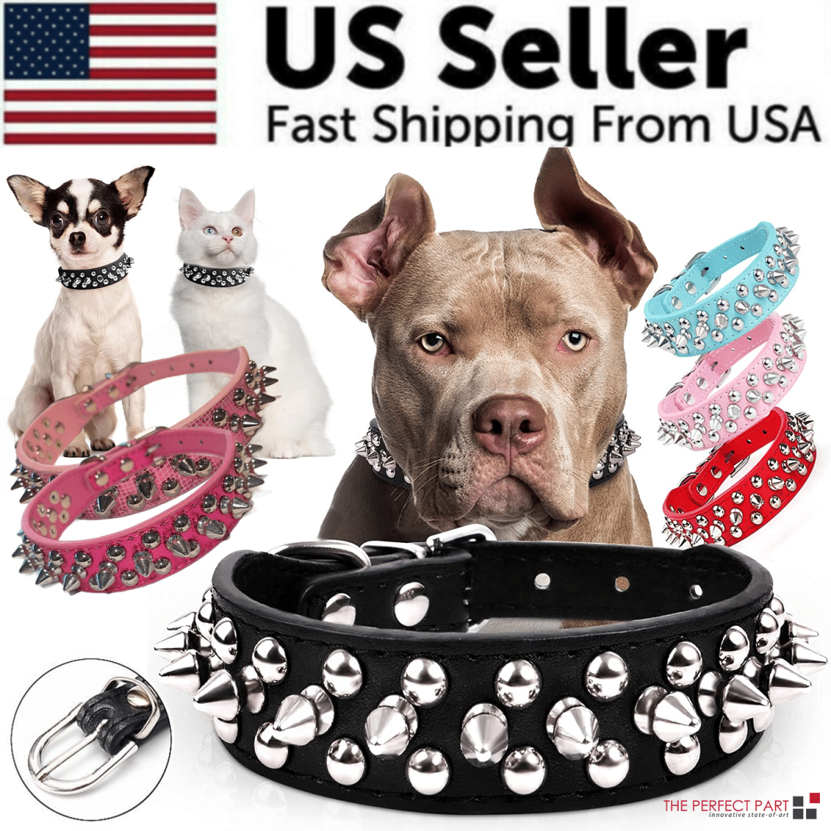 Spiked Studded Leather Dog Collar Rivets Pet Small Large Cat Pit Bull Adjustable - Image 40