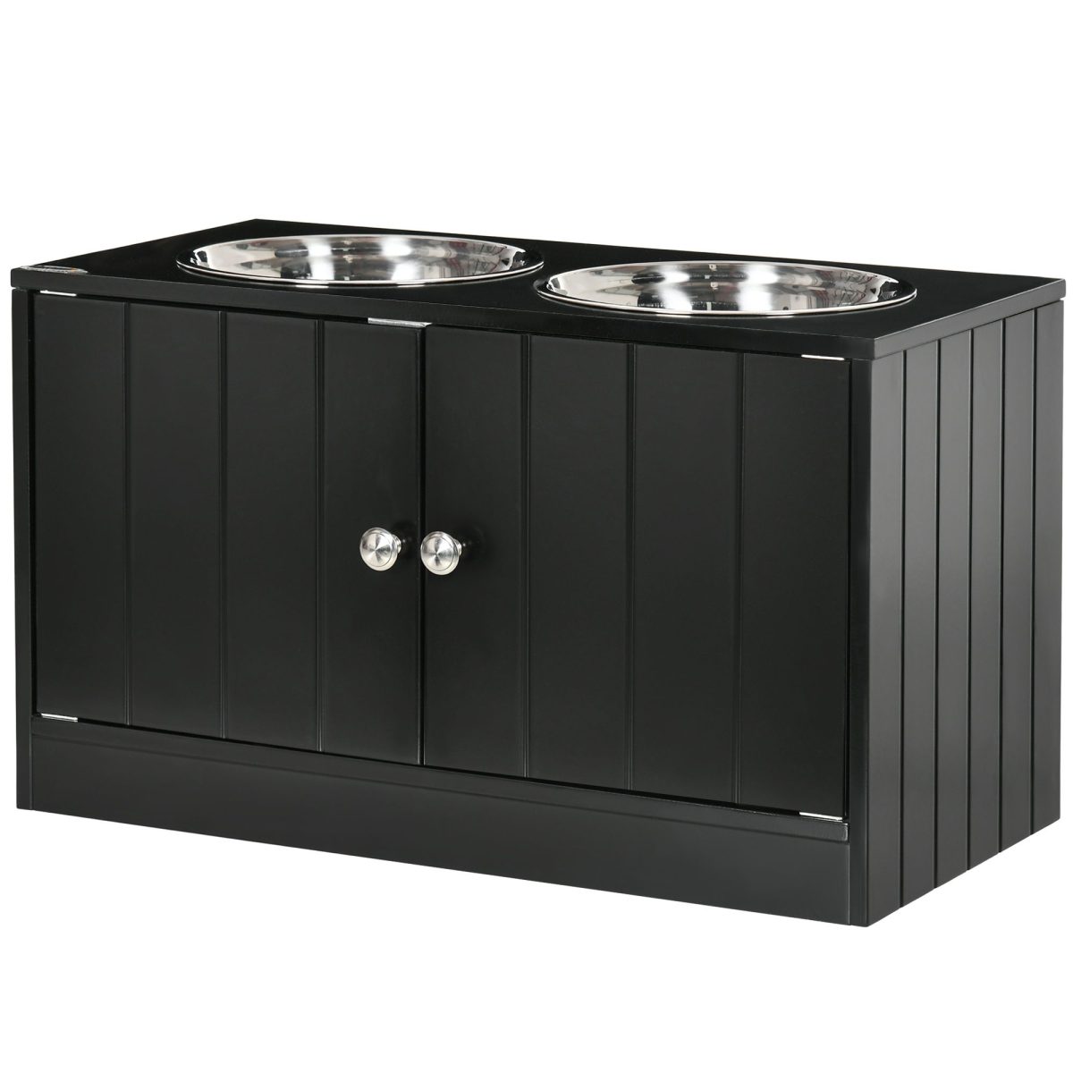 Raised Pet Feeding Storage Station with 2 Stainless Steel Bowls Base for Large Dogs and Other Large Pets Black - Image 11