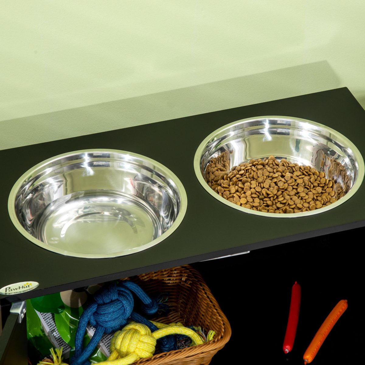 Raised Pet Feeding Storage Station with 2 Stainless Steel Bowls Base for Large Dogs and Other Large Pets Black - Image 8