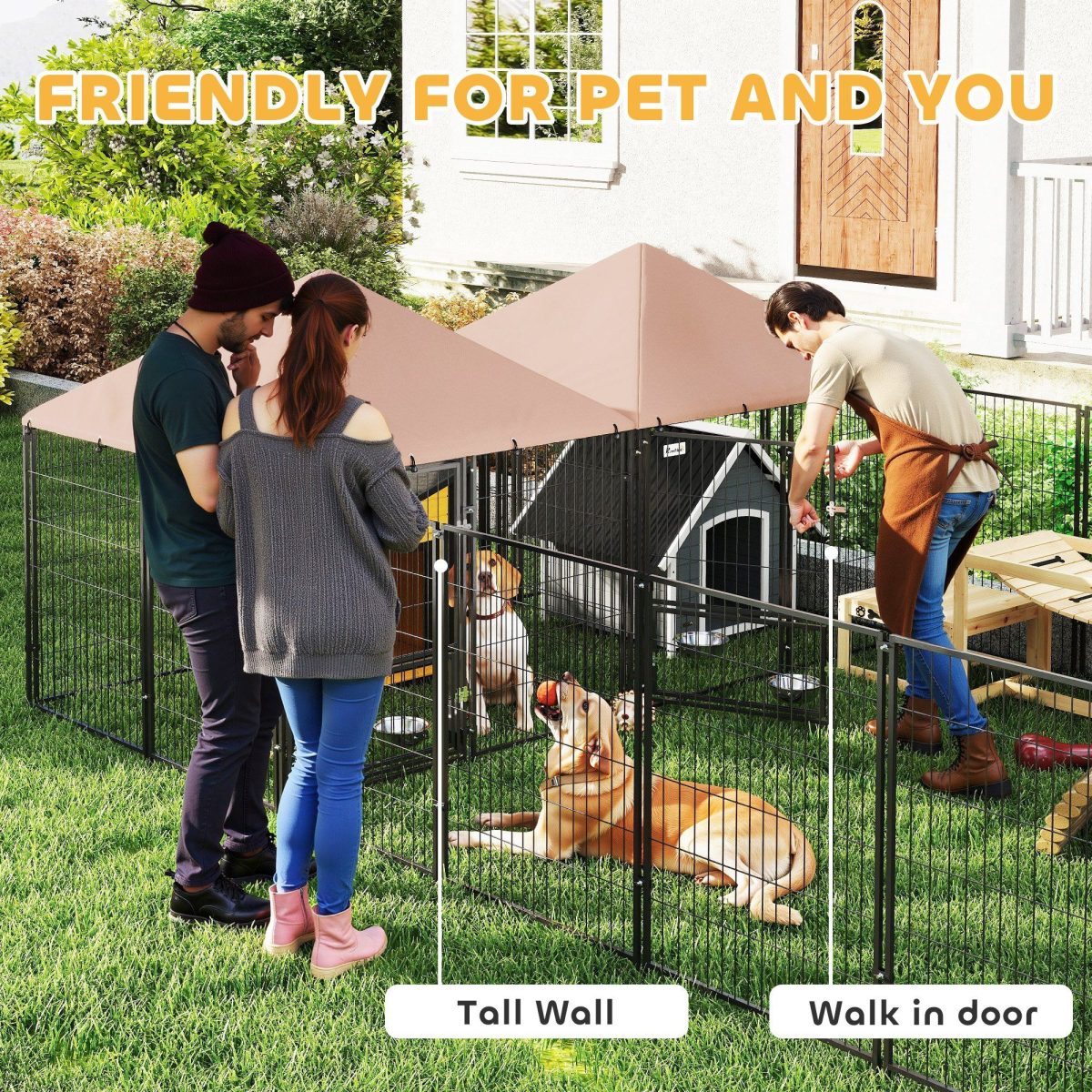 Large Outdoor Dog Kennel with 2 Rooms, Rotating & Adjustable Height Bowls, 13.5' x 9.4' x 5.1' - Image 7
