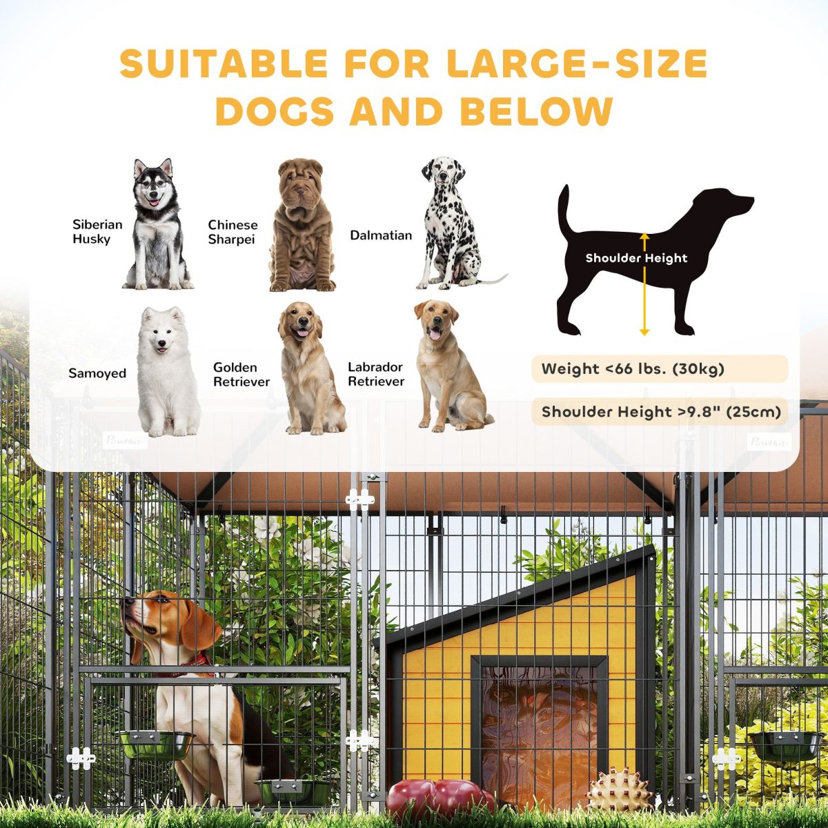 Large Outdoor Dog Kennel with 2 Rooms, Rotating & Adjustable Height Bowls, 13.5' x 9.4' x 5.1' - Image 9