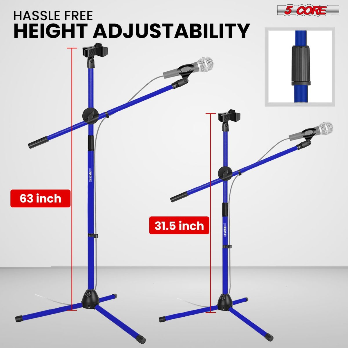 5 Core Mic Stand Floor Height Adjustable Tripod Microphone Stands w Extending Telescoping Boom Arm - MS DBL G - Image 22