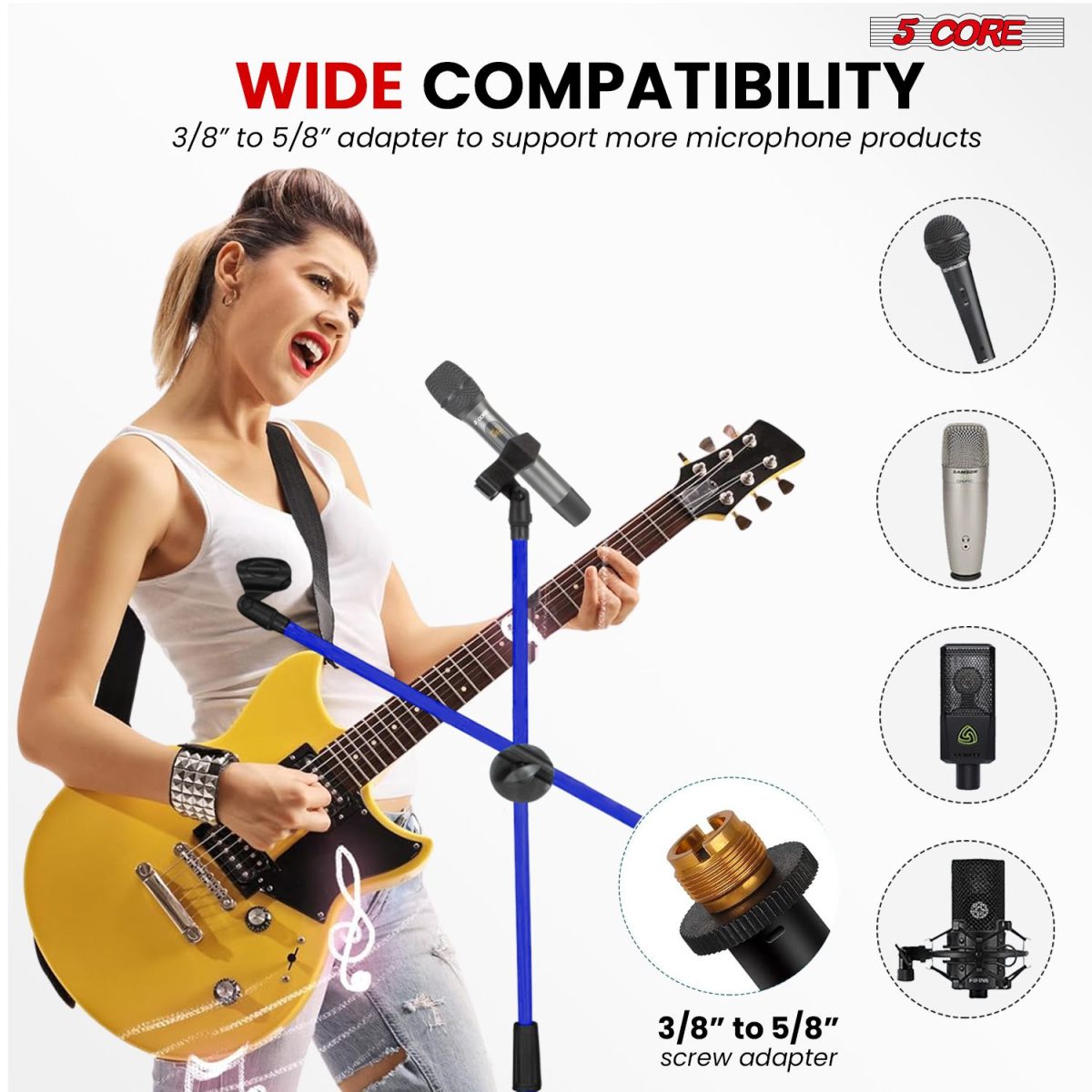 5 Core Mic Stand Floor Height Adjustable Tripod Microphone Stands w Extending Telescoping Boom Arm - MS DBL G - Image 27