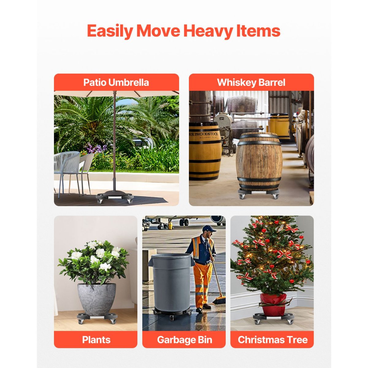 Trash Can Dolly with 4 Lockable Wheels, 440lbs Weight Capacity, Round Trash Can Roller Base, 15-22.8 in Adjustable, Heavy Duty Drum Dolly Plant Caddy, Multi-Functional Rolling Dolly Cart, Black - Image 5