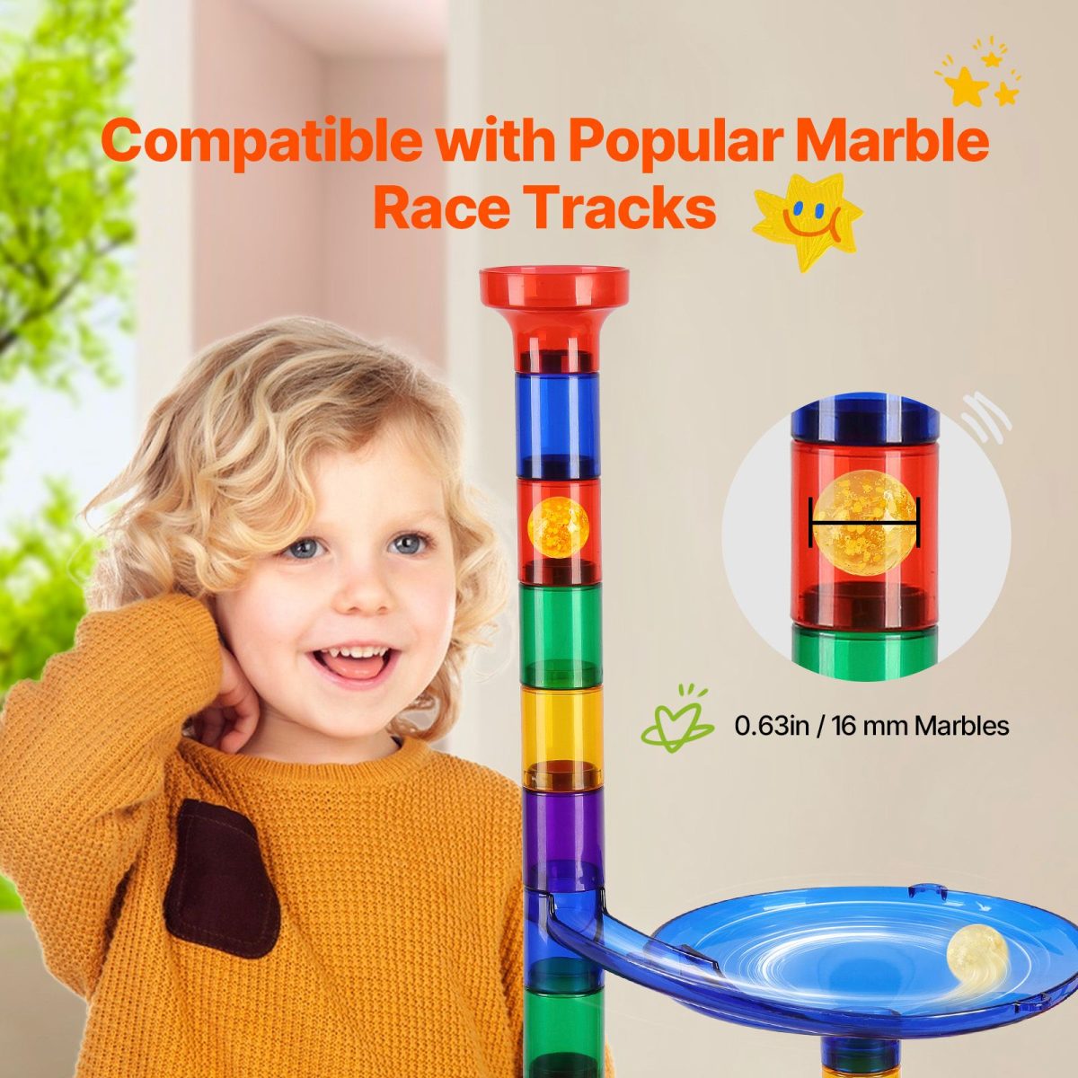 Marble Run Set, 145 Piece Marble Maze Building Block Brain Game, with 5 Glow in the Dark Marbles + 40 Glass Marbles, Educational Learning Race Track STEM Toys, for Kids, Boys, Girls Ages 3 + - Image 2