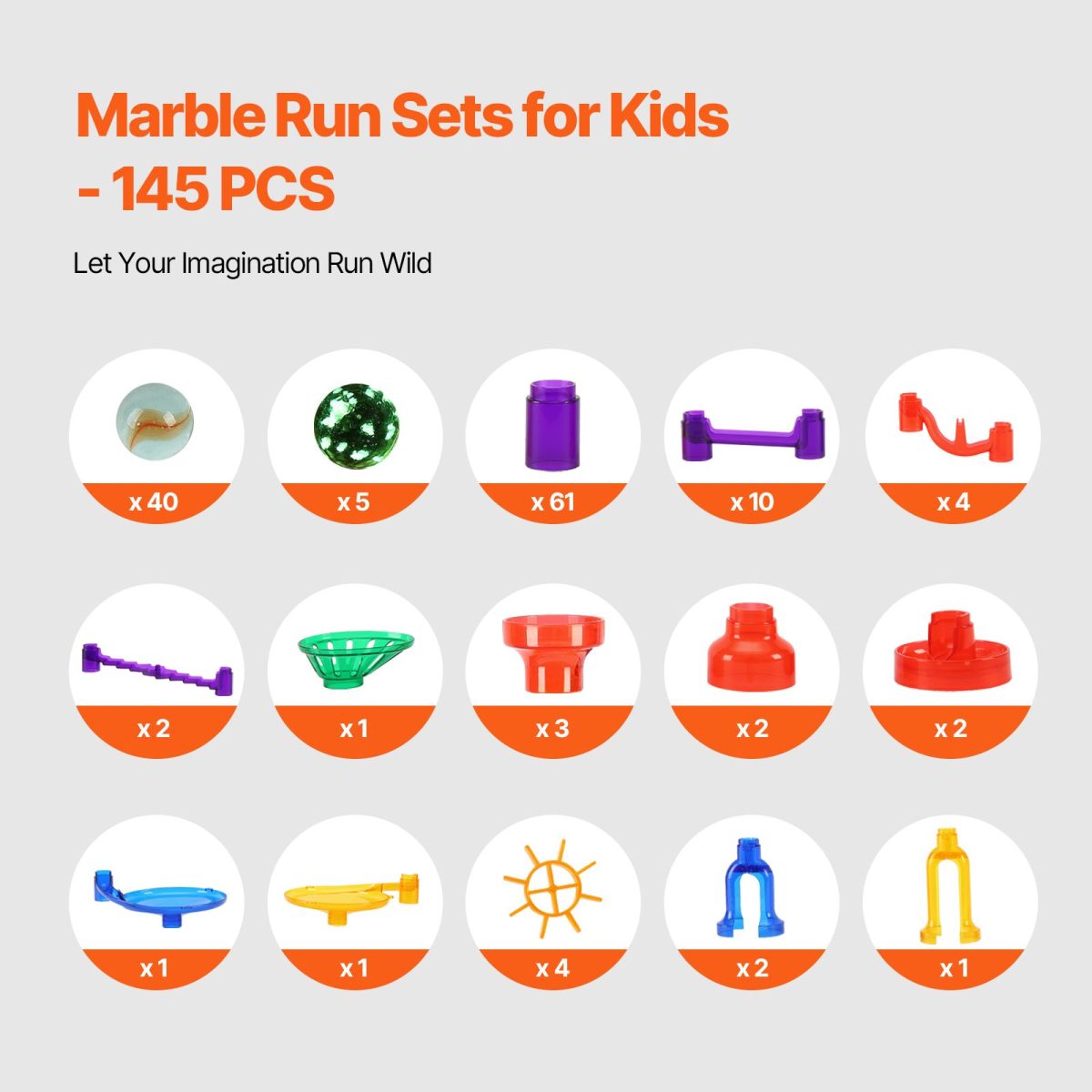 Marble Run Set, 145 Piece Marble Maze Building Block Brain Game, with 5 Glow in the Dark Marbles + 40 Glass Marbles, Educational Learning Race Track STEM Toys, for Kids, Boys, Girls Ages 3 + - Image 5