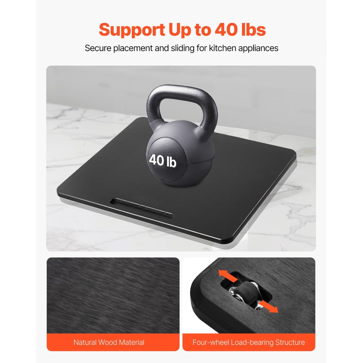 Appliance Slider, Medium 13 x 16-inch, Rolling Sliding Tray with Silent Rubber Wheels & Hollow Handle, Easy to Clean, Appliance Rolling Tray for Coffee Maker, Kitchen Countertop, Black - Image 2