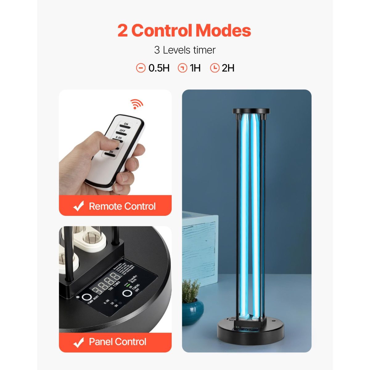 UV Light, 110W Ultraviolet Lamp with Ozone Purifier, UVC Lamp with 30/60/120 Minutes 3-Gear Timer and Remote Control, for Room up to 600 sqft, UVO Lights for Living Room, Bedroom, Hotel, School - Image 7