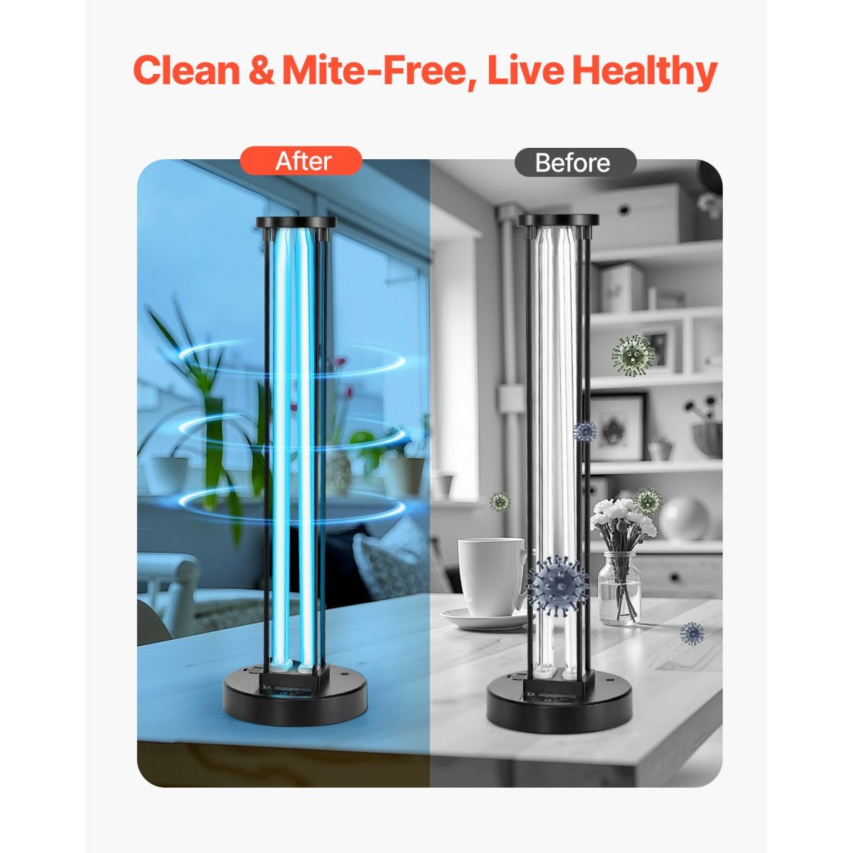 UV Light, 110W Ultraviolet Lamp with Ozone Purifier, UVC Lamp with 30/60/120 Minutes 3-Gear Timer and Remote Control, for Room up to 600 sqft, UVO Lights for Living Room, Bedroom, Hotel, School - Image 9
