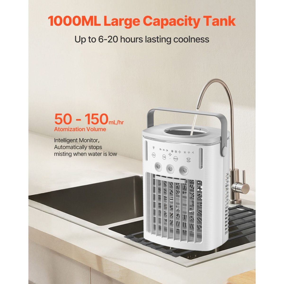 Portable Air Conditioner, 4-in-1 Evaporative Air Cooler with Remote Control, 3-Speed Mini Air Conditioner with Timer, 3 Mist Levels, 1L Water Tank, 120° Oscillating Mini AC Fan for Desktop Home - Image 3