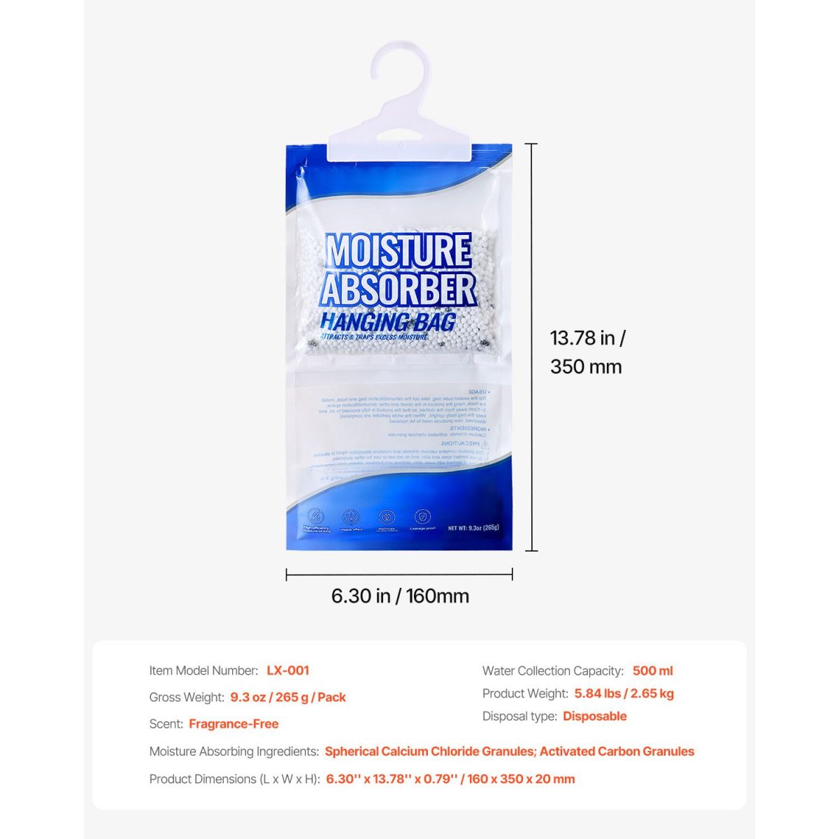 Hanging Moisture Absorber, 9.3 oz Hanging Closet Dehumidifier Bags(10 Packs), Fragrance Free Moisture Bags in Wardrobes, Bedrooms, Bathrooms - Image 6