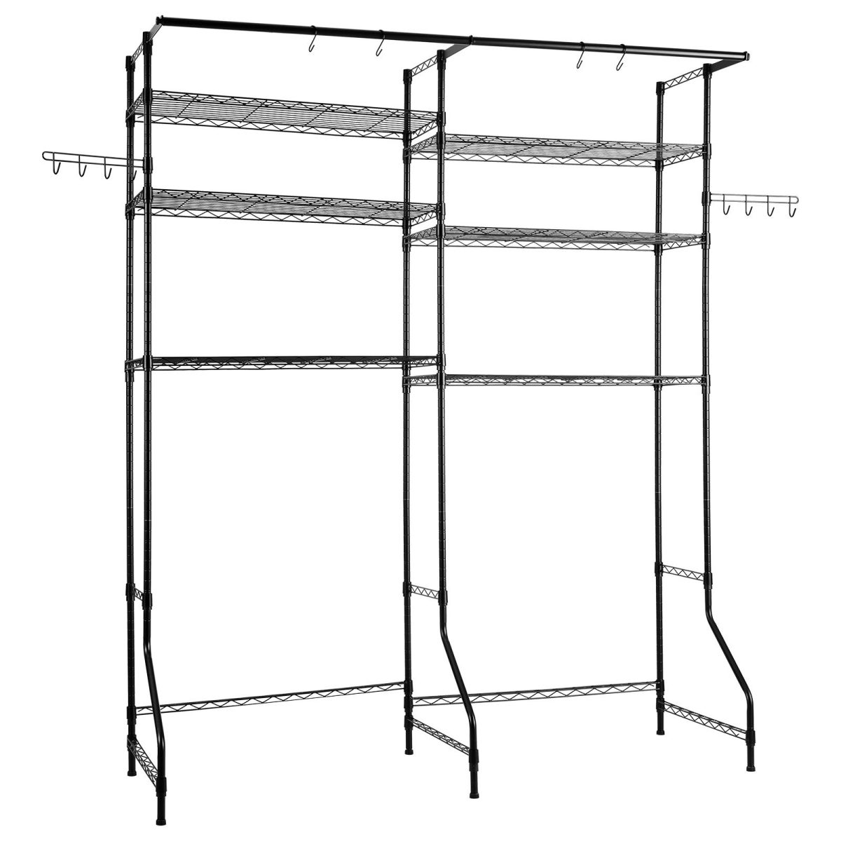 Over Washer and Dryer Storage Shelves, 6 Tiers Laundry Room Drying Rack with Hanger Rod and Hooks, Two Rows Adjustable Washer Shelves Space Saver, for Laundry Room Storage & Organization, Black - Image 3