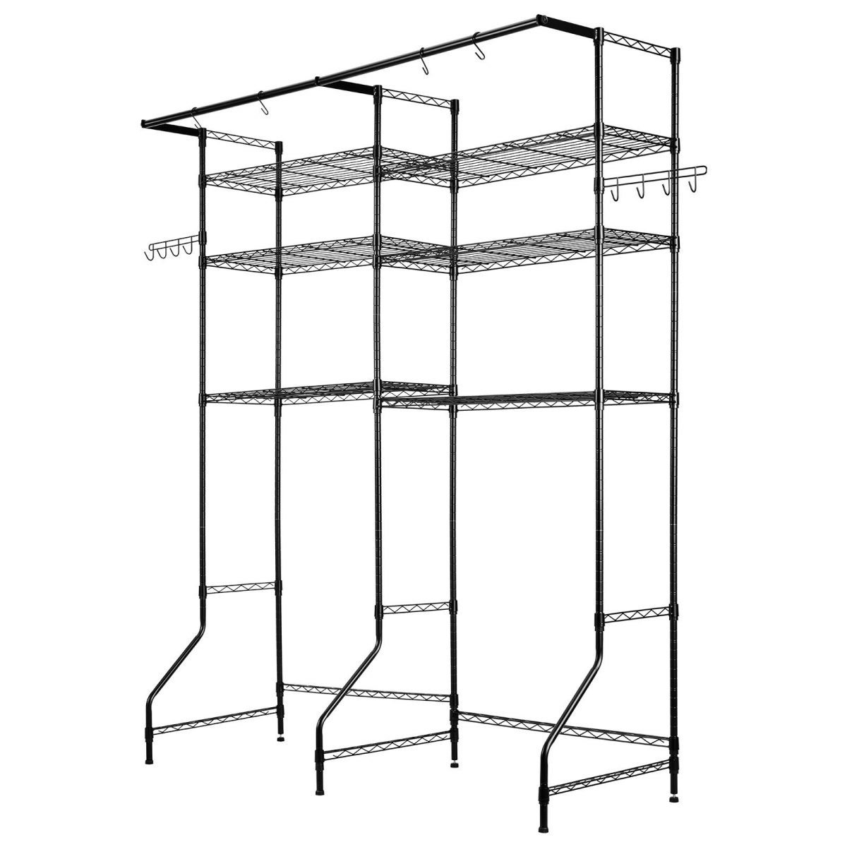 Over Washer and Dryer Storage Shelves, 6 Tiers Laundry Room Drying Rack with Hanger Rod and Hooks, Two Rows Adjustable Washer Shelves Space Saver, for Laundry Room Storage & Organization, Black - Image 4