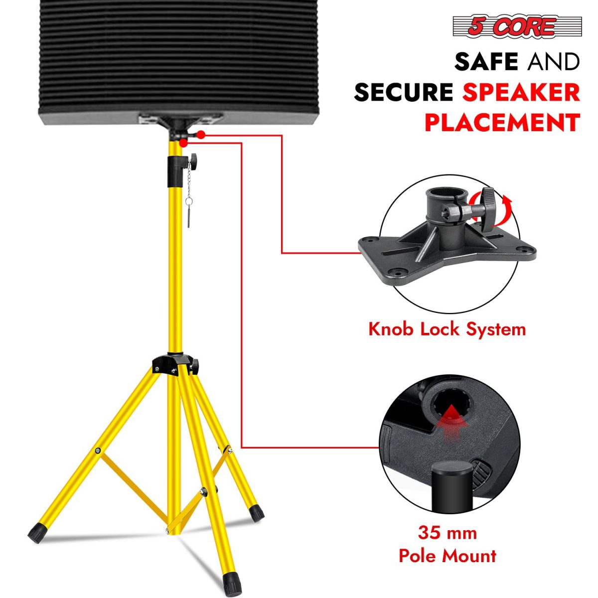 5 Core Speaker Stand 2Pcs Tripod Floor Tall Adjustable Up to 72 Inch DJ Studio Monitor Stands Pole Mount - Image 11