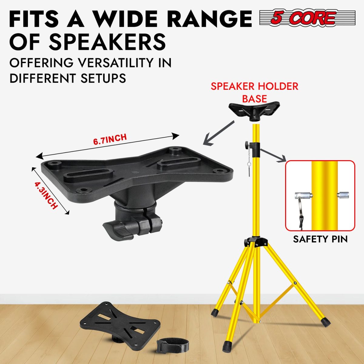 5 Core Speaker Stand 2Pcs Tripod Floor Tall Adjustable Up to 72 Inch DJ Studio Monitor Stands Pole Mount - Image 3