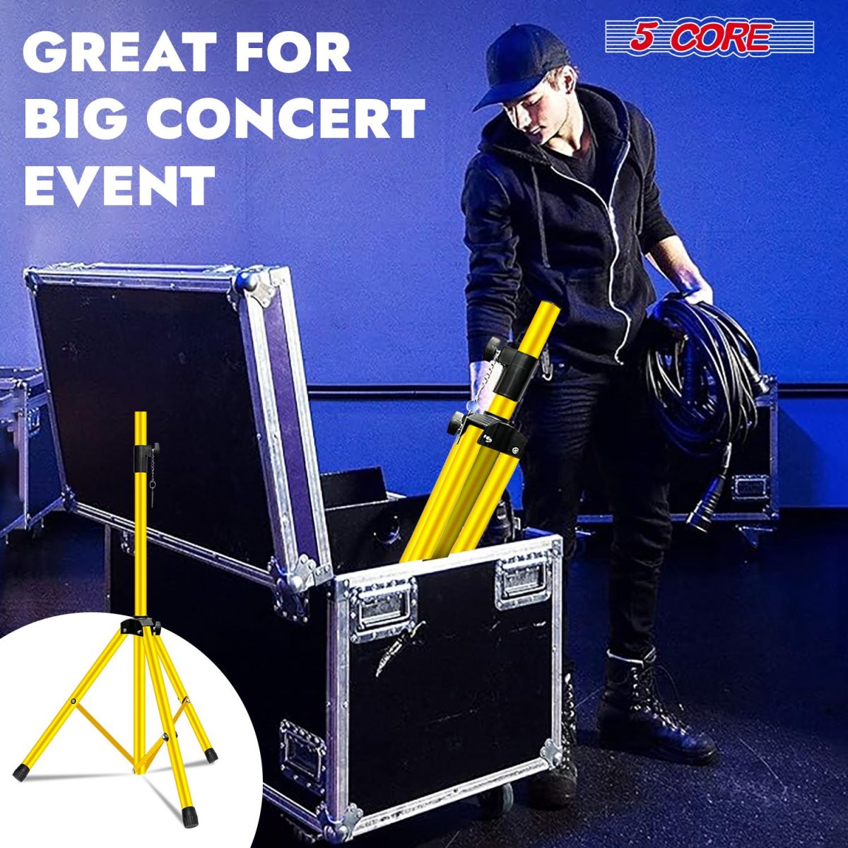 5 Core Speaker Stand 2Pcs Tripod Floor Tall Adjustable Up to 72 Inch DJ Studio Monitor Stands Pole Mount - Image 8