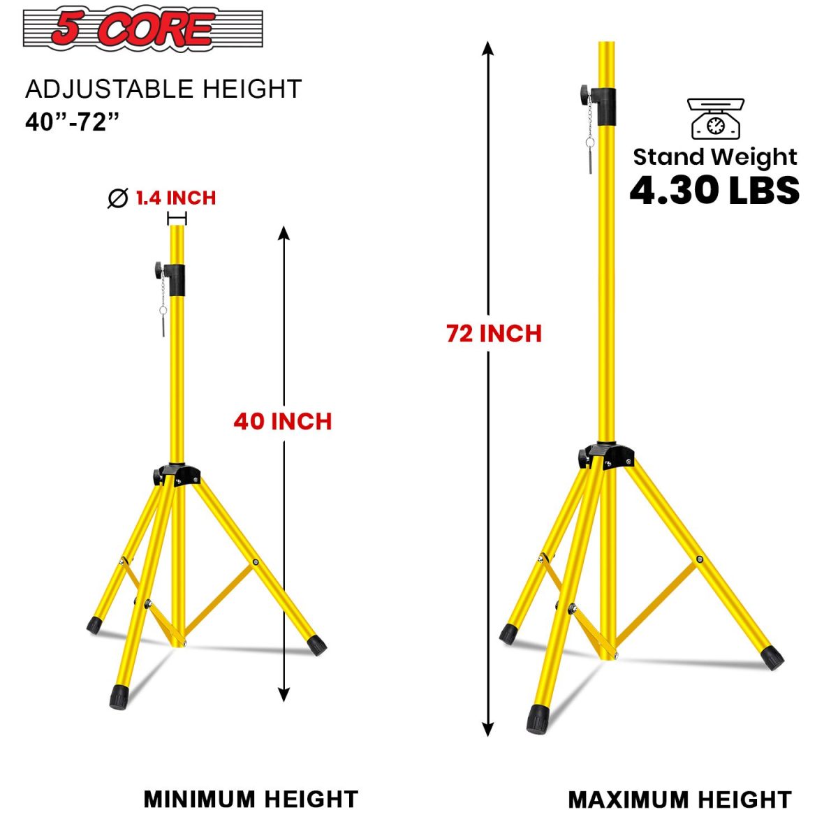 5 Core Speaker Stand 2Pcs Tripod Floor Tall Adjustable Up to 72 Inch DJ Studio Monitor Stands Pole Mount - Image 9