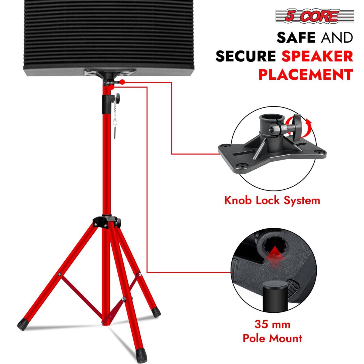 5 Core Speaker Stand 2Pcs Tripod Floor Tall Adjustable Up to 72 Inch DJ Studio Monitor Stands Pole Mount - Image 47