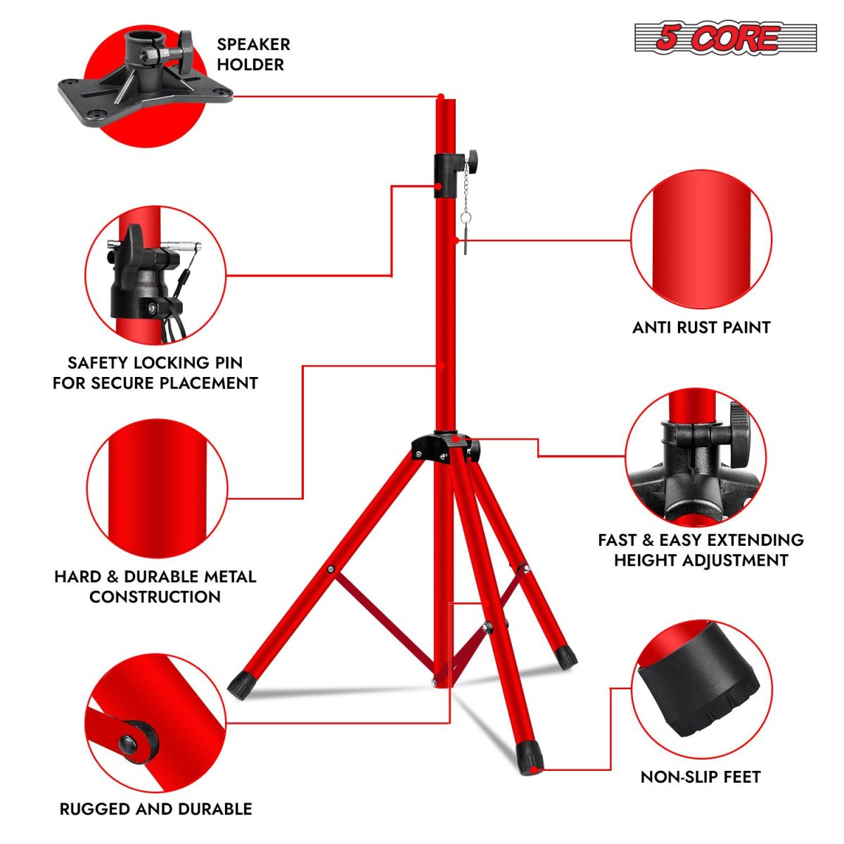 5 Core Speaker Stand 2Pcs Tripod Floor Tall Adjustable Up to 72 Inch DJ Studio Monitor Stands Pole Mount - Image 41