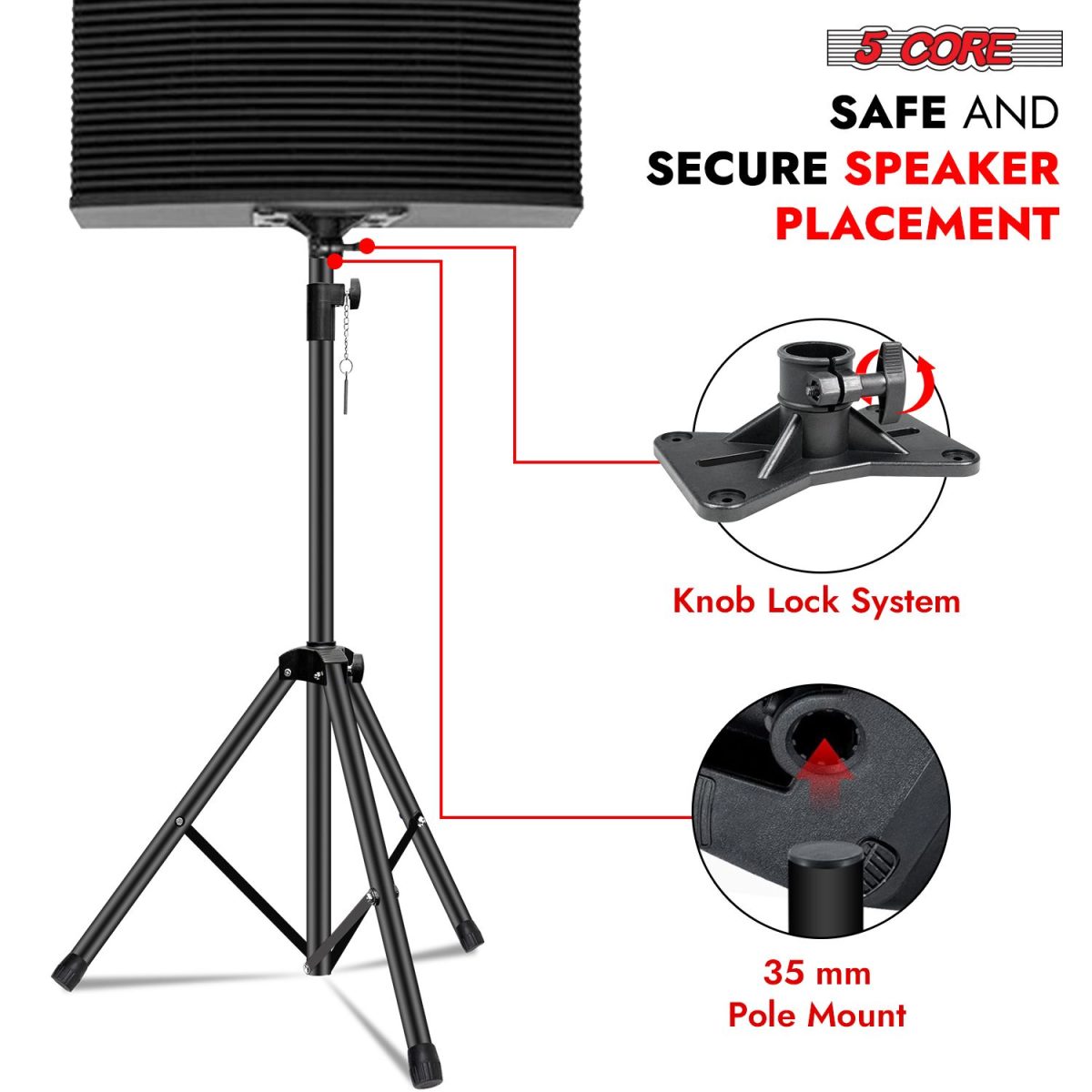 5 Core Speaker Stand 2Pcs Tripod Floor Tall Adjustable Up to 72 Inch DJ Studio Monitor Stands Pole Mount - Image 58