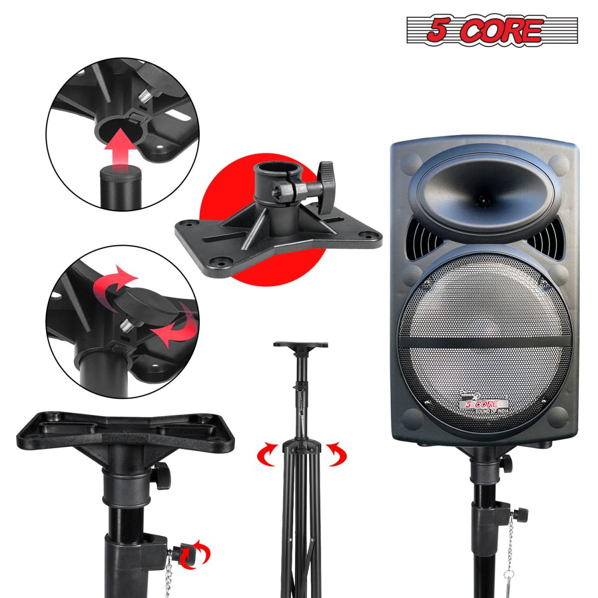 5 Core Speaker Stand 2Pcs Tripod Floor Tall Adjustable Up to 72 Inch DJ Studio Monitor Stands Pole Mount - Image 60