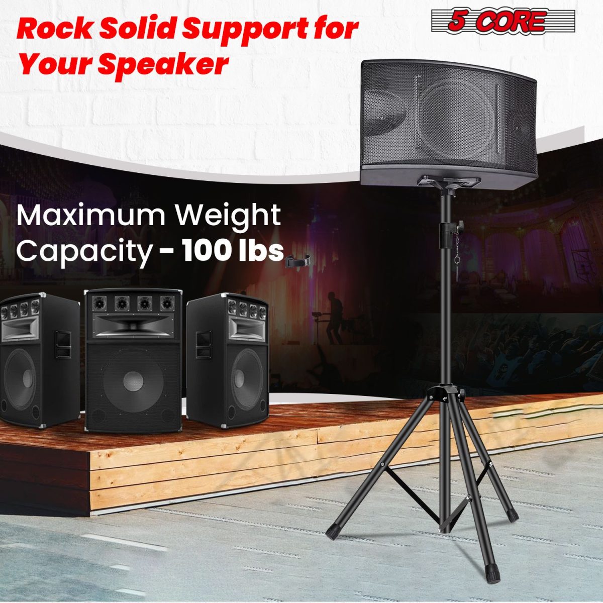 5 Core Speaker Stand 2Pcs Tripod Floor Tall Adjustable Up to 72 Inch DJ Studio Monitor Stands Pole Mount - Image 54