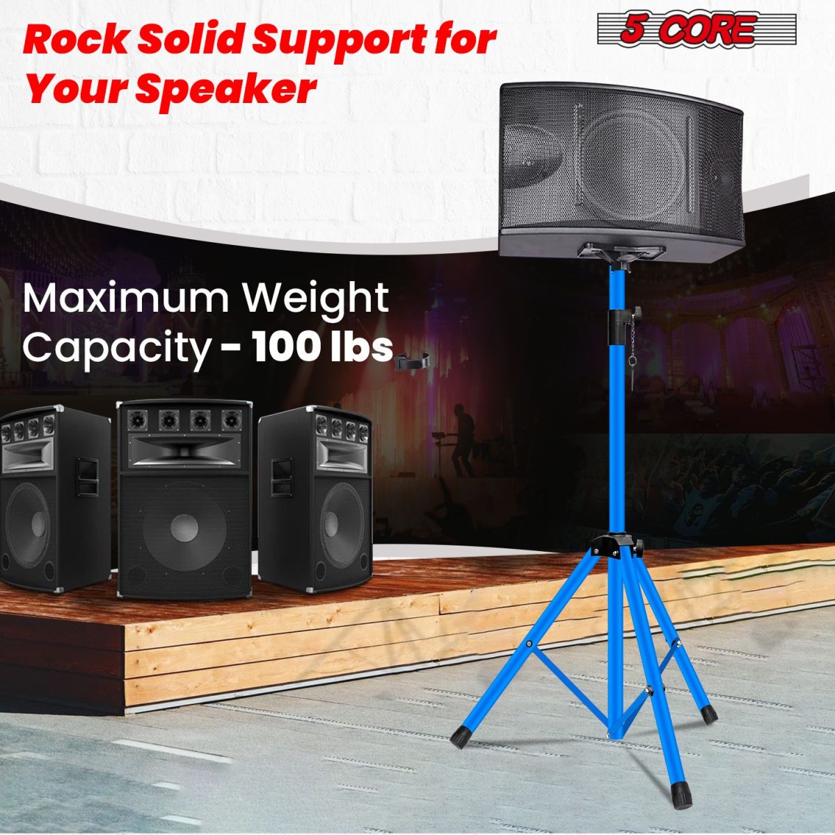 5 Core Speaker Stand 2Pcs Tripod Floor Tall Adjustable Up to 72 Inch DJ Studio Monitor Stands Pole Mount - Image 26