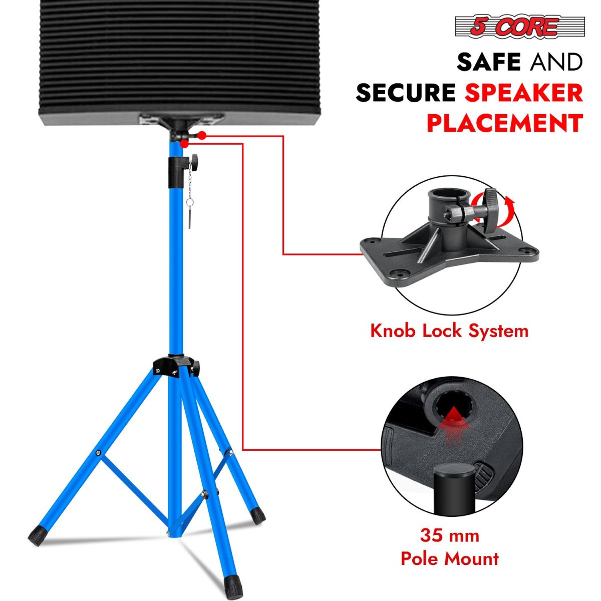 5 Core Speaker Stand 2Pcs Tripod Floor Tall Adjustable Up to 72 Inch DJ Studio Monitor Stands Pole Mount - Image 27