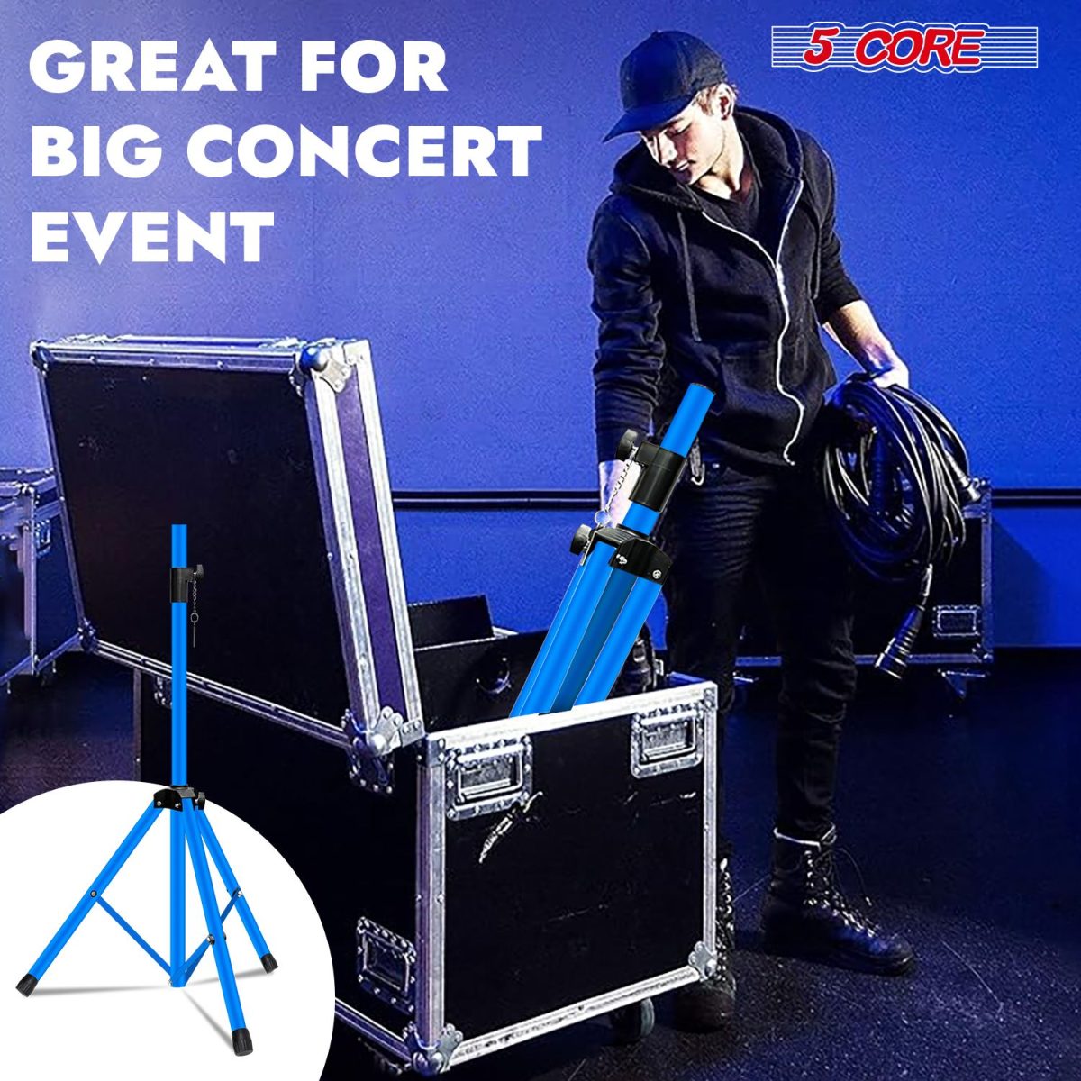 5 Core Speaker Stand 2Pcs Tripod Floor Tall Adjustable Up to 72 Inch DJ Studio Monitor Stands Pole Mount - Image 31