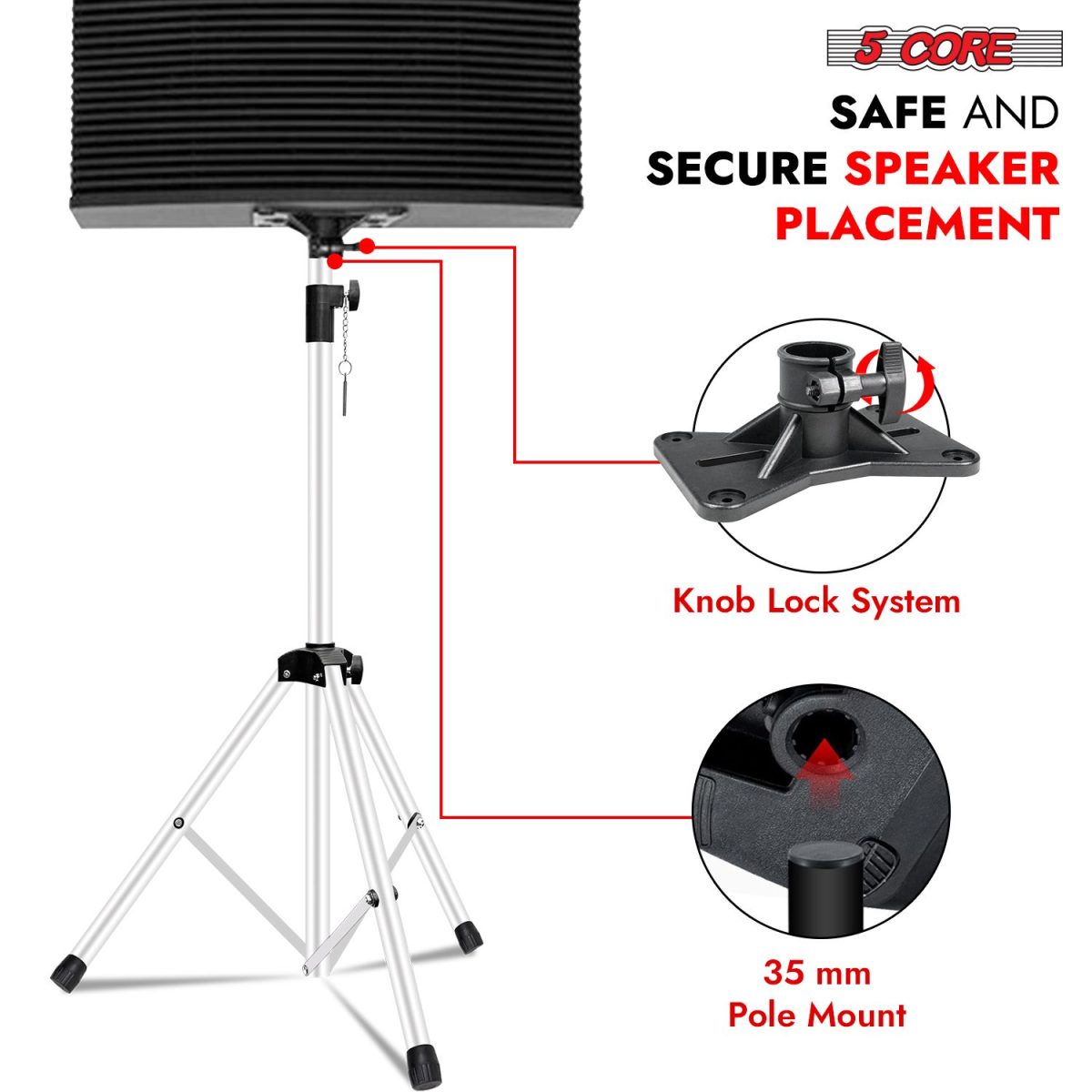 5 Core Speaker Stand 2Pcs Tripod Floor Tall Adjustable Up to 72 Inch DJ Studio Monitor Stands Pole Mount - Image 23
