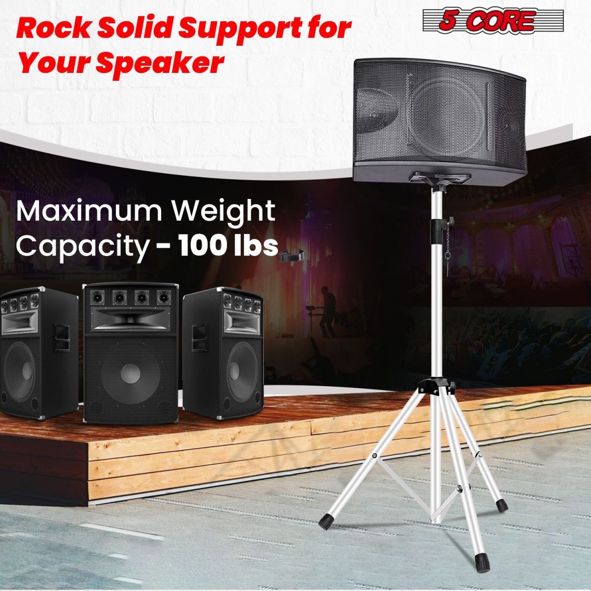 5 Core Speaker Stand 2Pcs Tripod Floor Tall Adjustable Up to 72 Inch DJ Studio Monitor Stands Pole Mount - Image 18