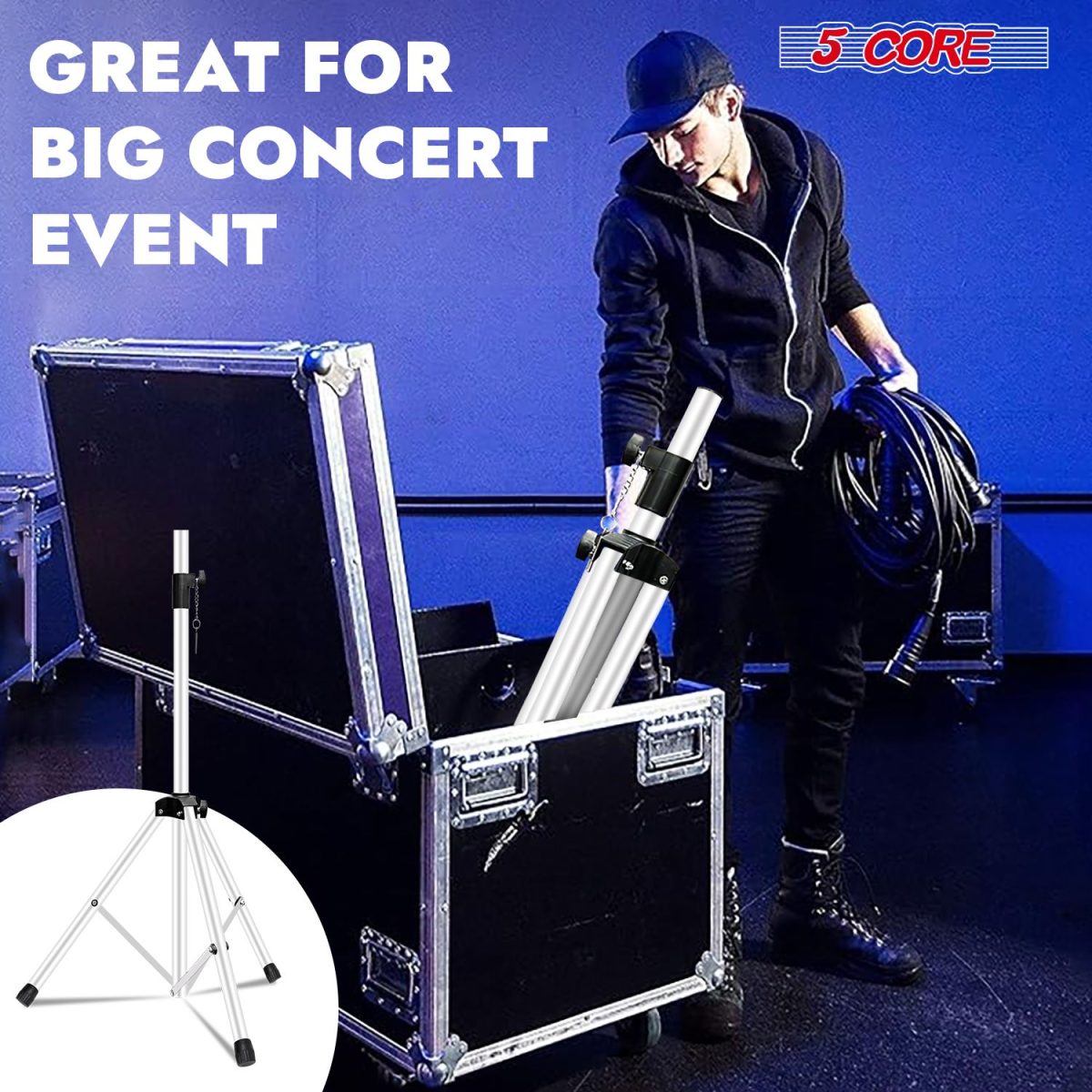 5 Core Speaker Stand 2Pcs Tripod Floor Tall Adjustable Up to 72 Inch DJ Studio Monitor Stands Pole Mount - Image 19