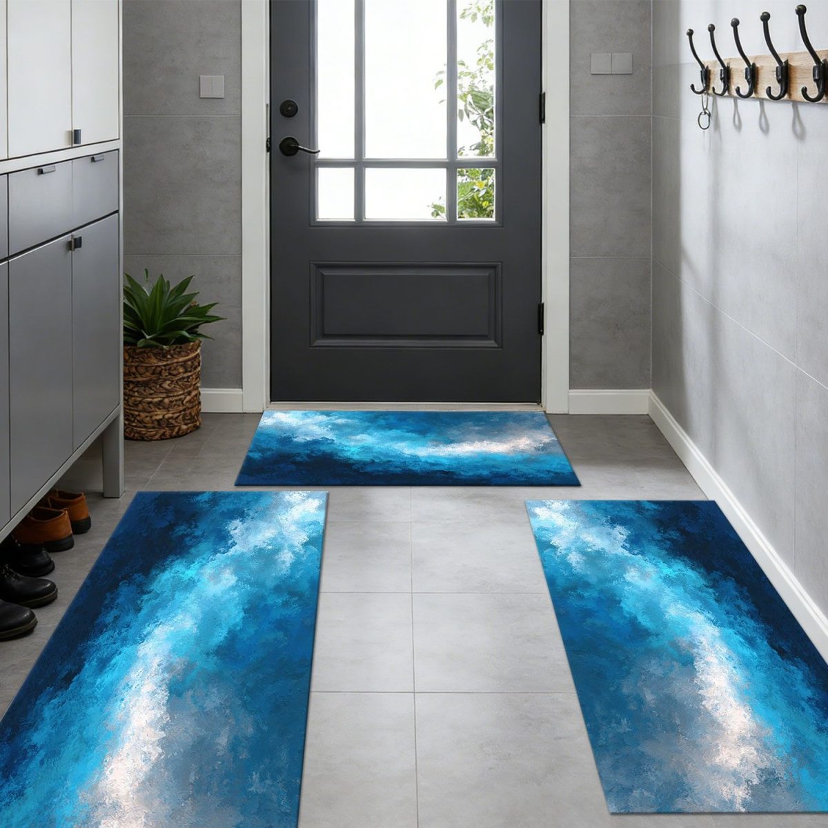 Three-piece kitchen rug set, non-slip and washable, abstract pattern kitchen hallway rug, soft and comfortable, suitable for sinks, floors, entrances, hallways and bathrooms. - Image 12
