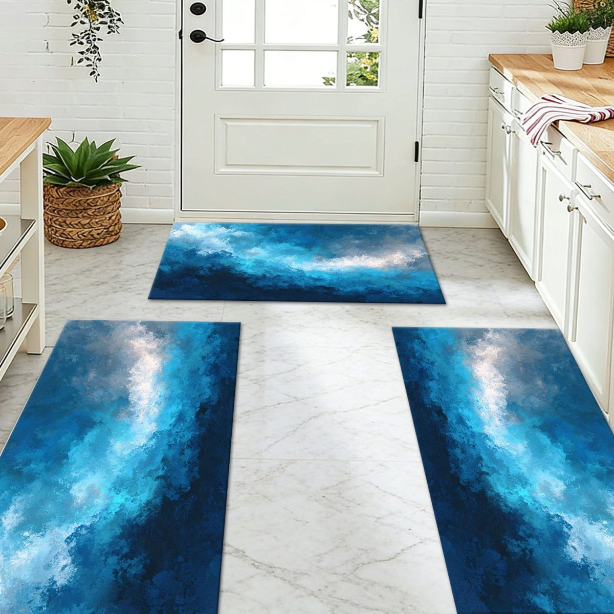 Three-piece kitchen rug set, non-slip and washable, abstract pattern kitchen hallway rug, soft and comfortable, suitable for sinks, floors, entrances, hallways and bathrooms. - Image 9