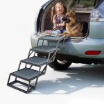 Dog Stairs for Car, 4 Steps Extra Wide Foldable Dog Ramp for Large Dogs with Non-Slip Surface, Portable Lightweight Pet Stairs Ladder for Car, SUV, Truck, High Bed, Sofa, Support up to 400 lbs